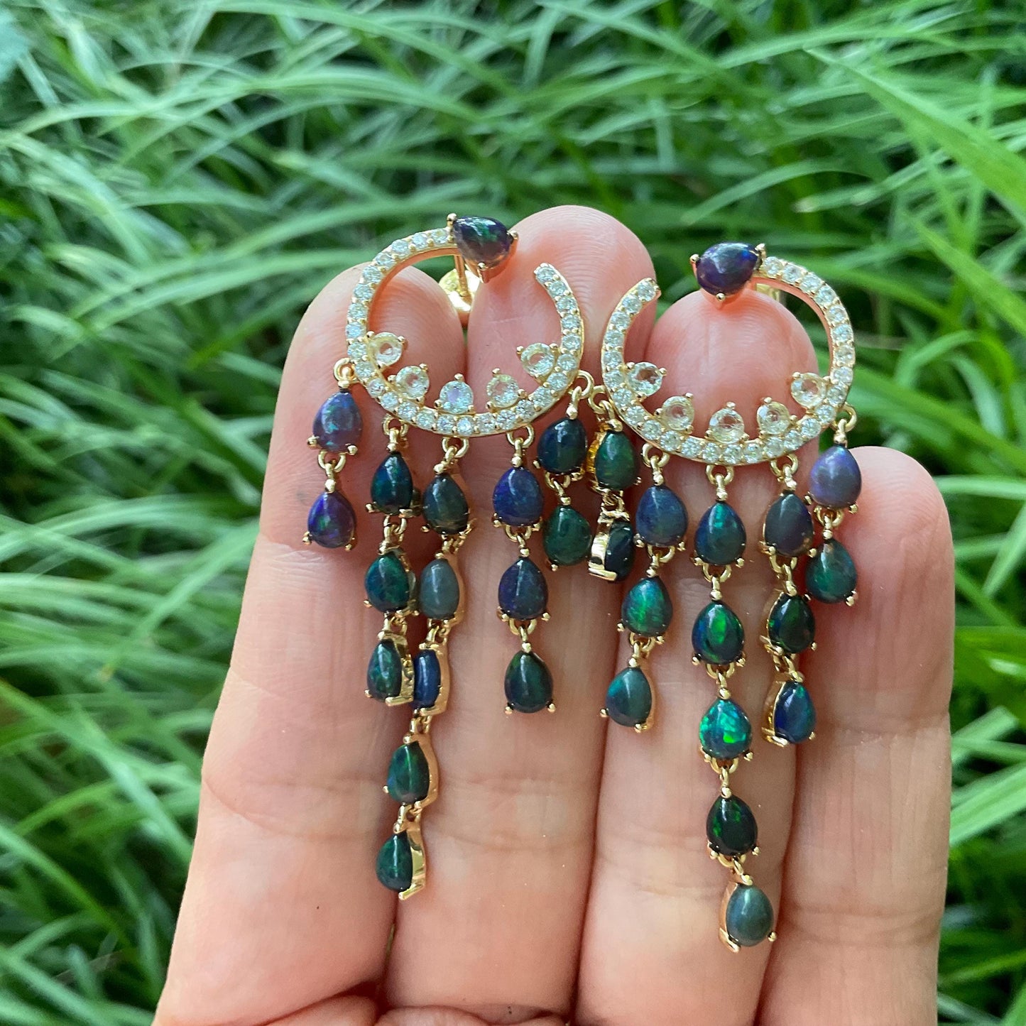 sterling silver black natural opal dangle earrings