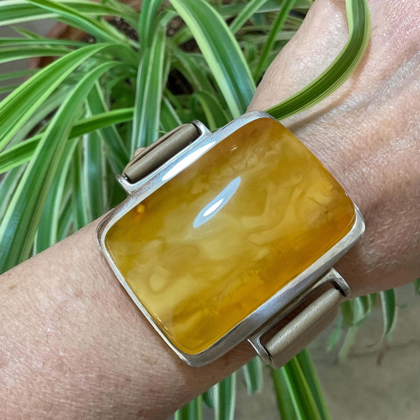 sterling silver Baltic Amber butterscotch leather bracelet Colors Of Etnika