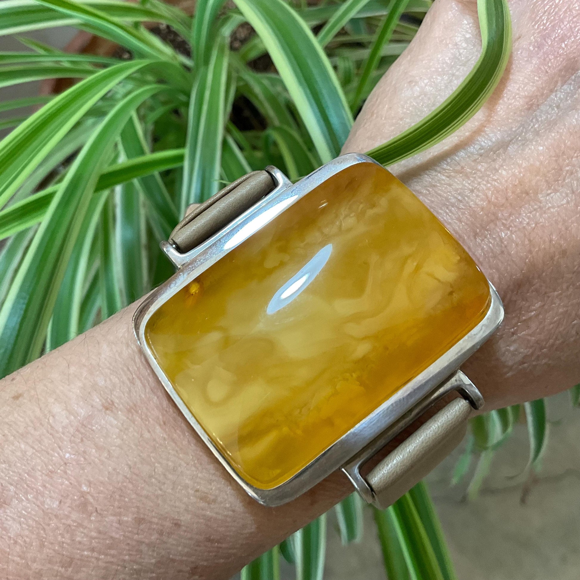 sterling silver Baltic Amber butterscotch leather bracelet Colors Of Etnika