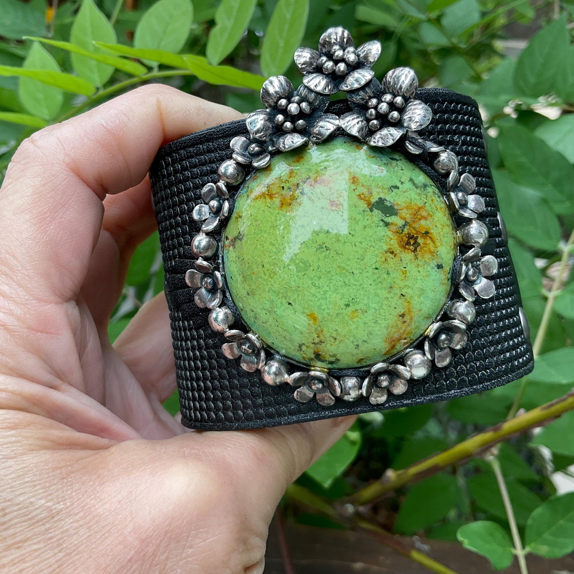 sterling silver turquoise upcycle leather bracelet cuff Colors Of Etnika