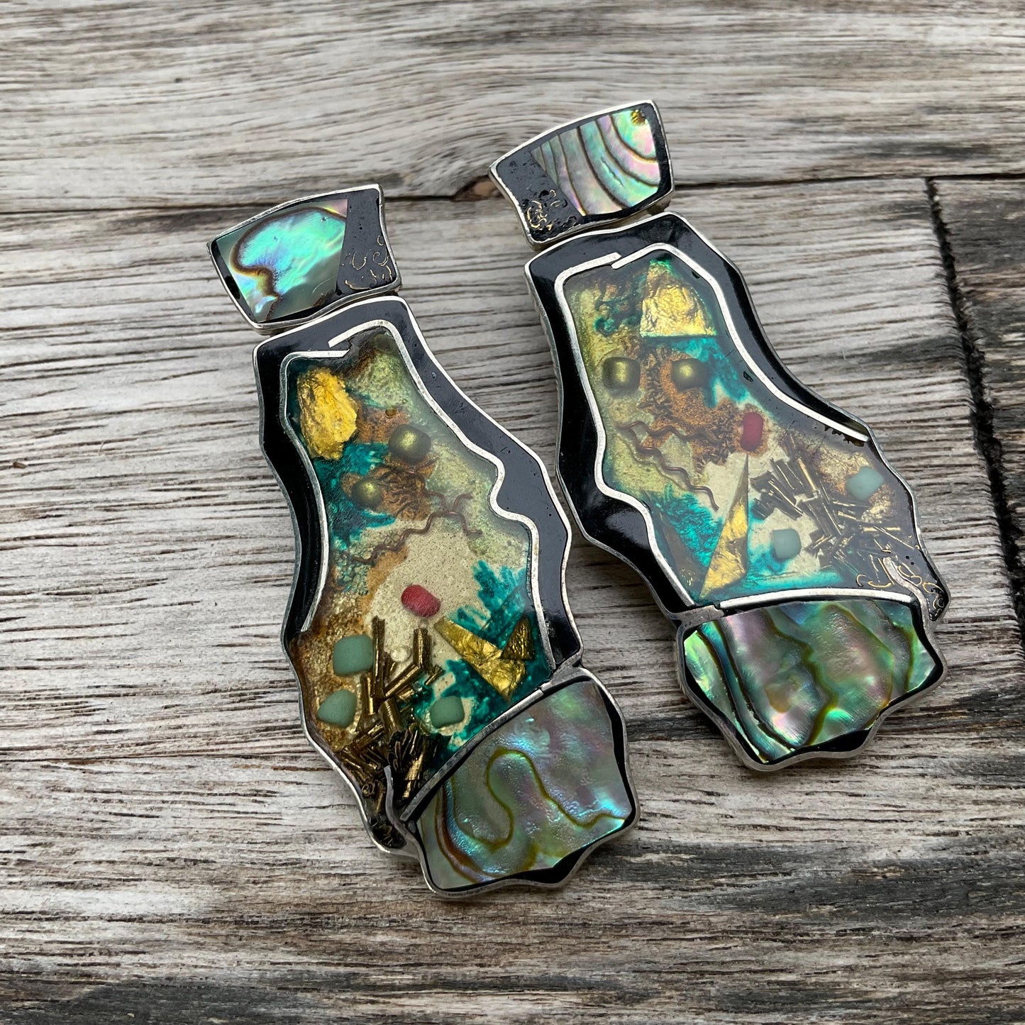 Sterling silver abalone inlay art to wear dangle Earrings Colors Of Etnika