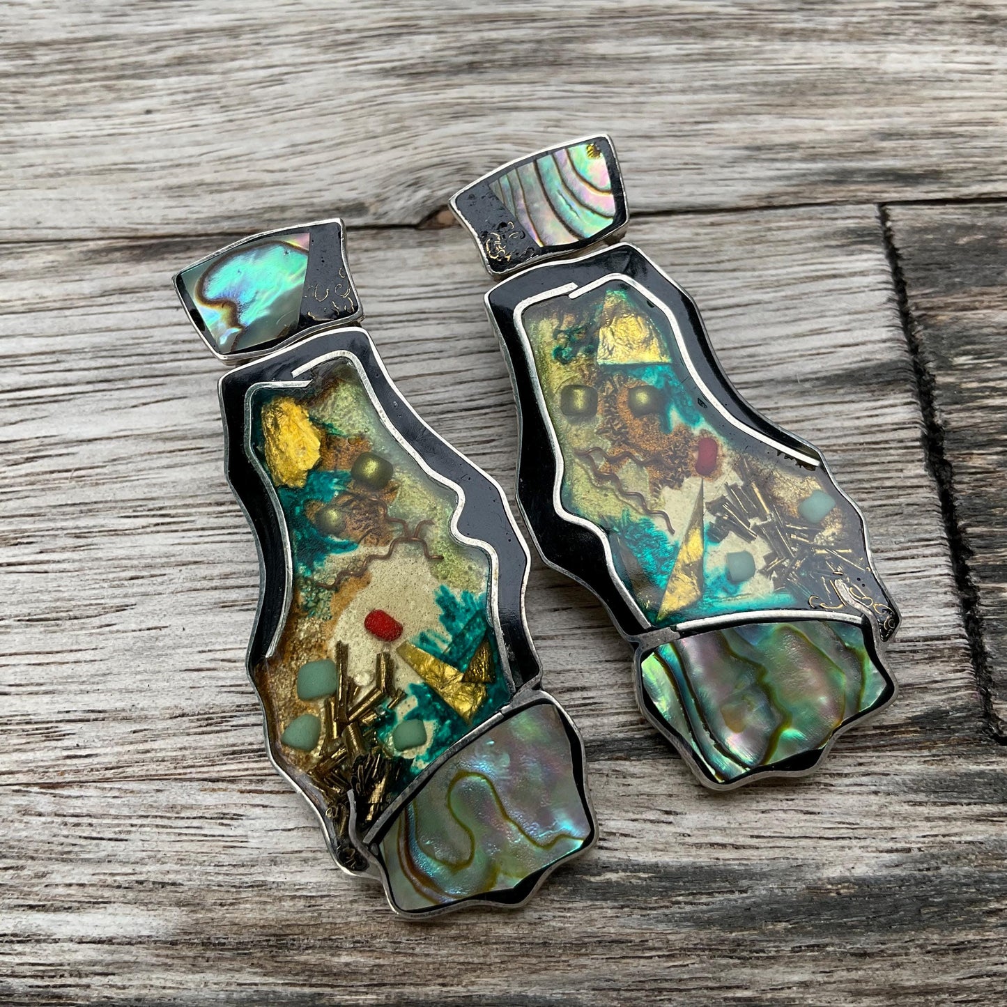Sterling silver abalone inlay art to wear dangle Earrings Colors Of Etnika