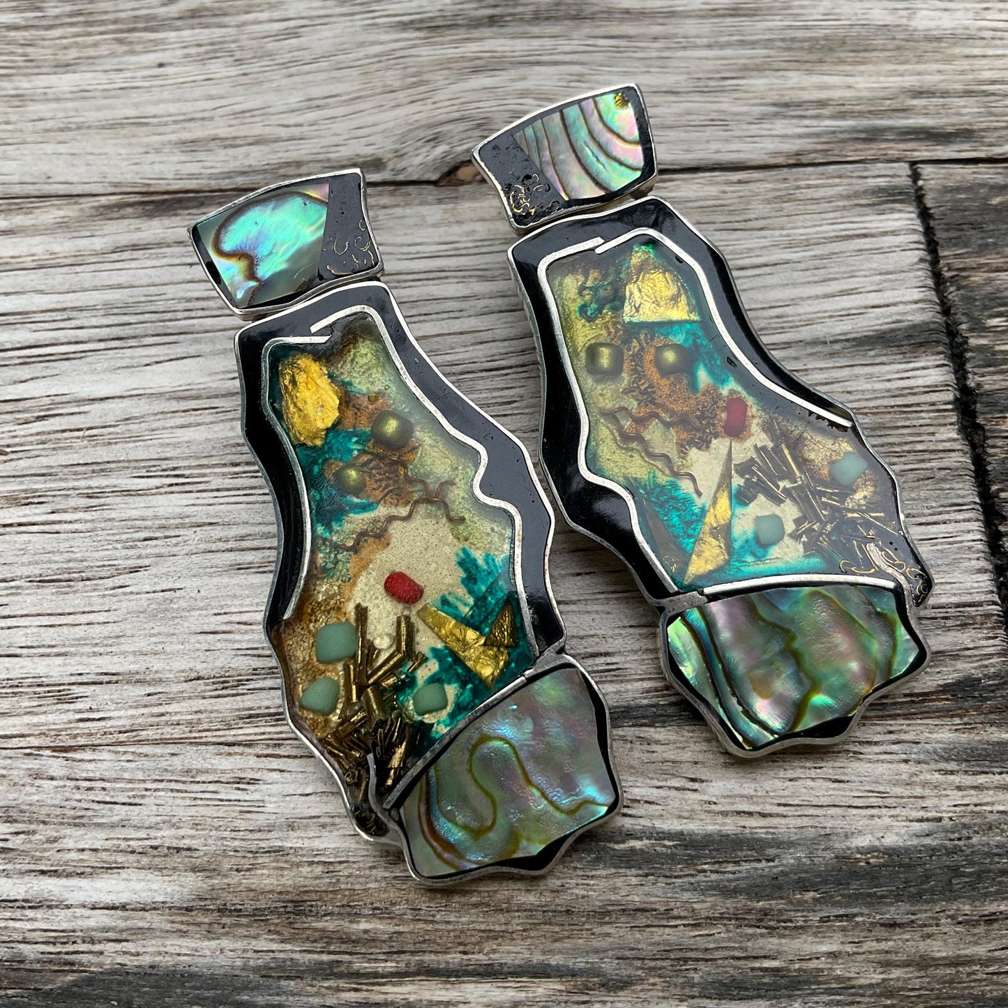 Sterling silver abalone inlay art to wear dangle Earrings Colors Of Etnika