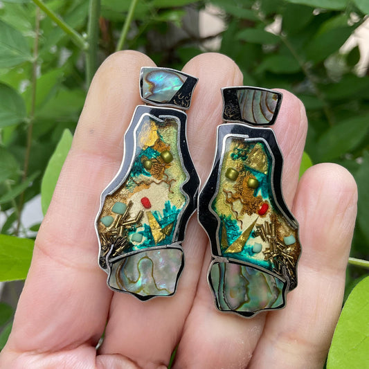 Sterling silver abalone inlay art to wear dangle Earrings