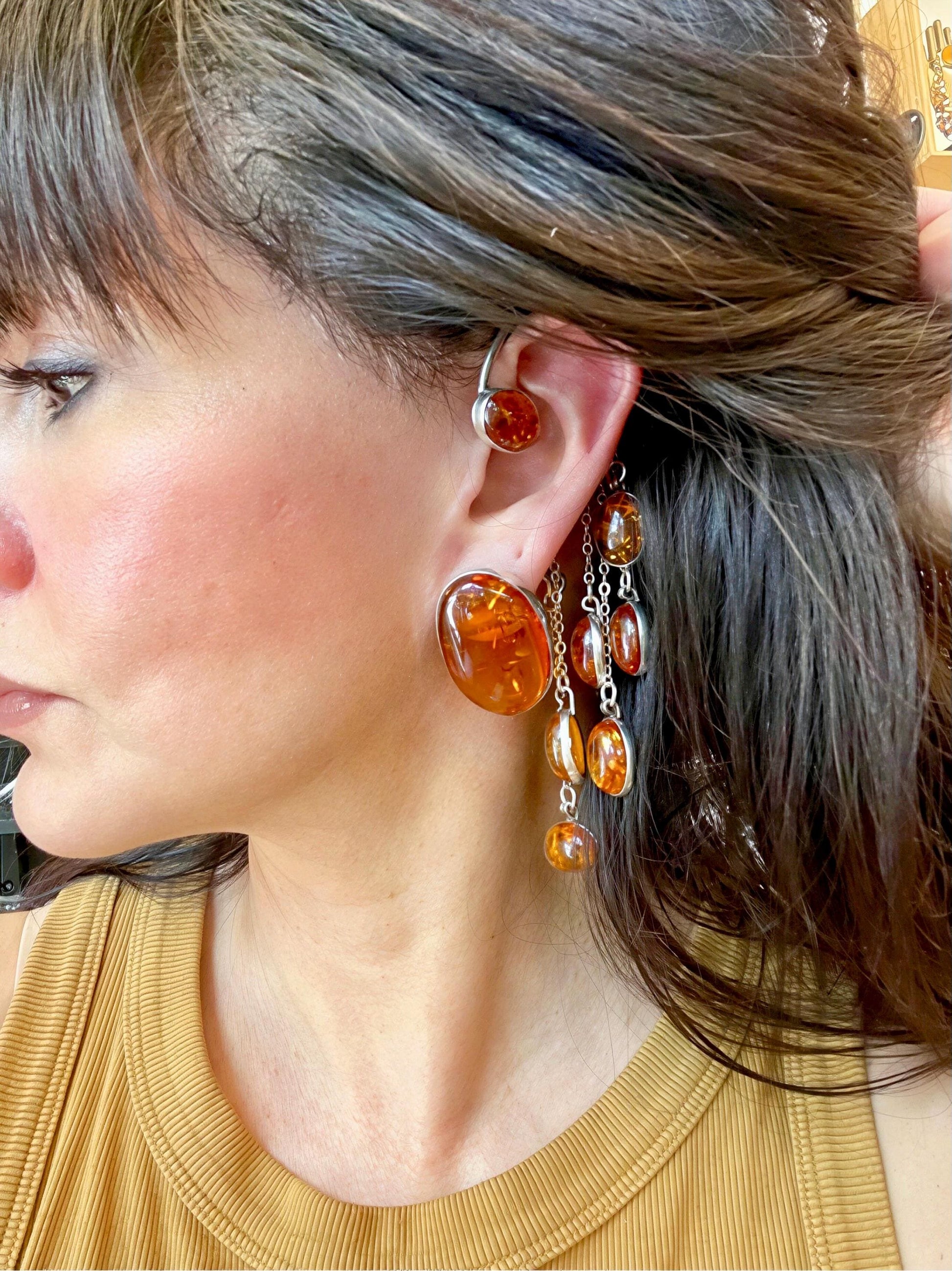 Sterling silver Baltic amber non piercing ear cuff Colors Of Etnika