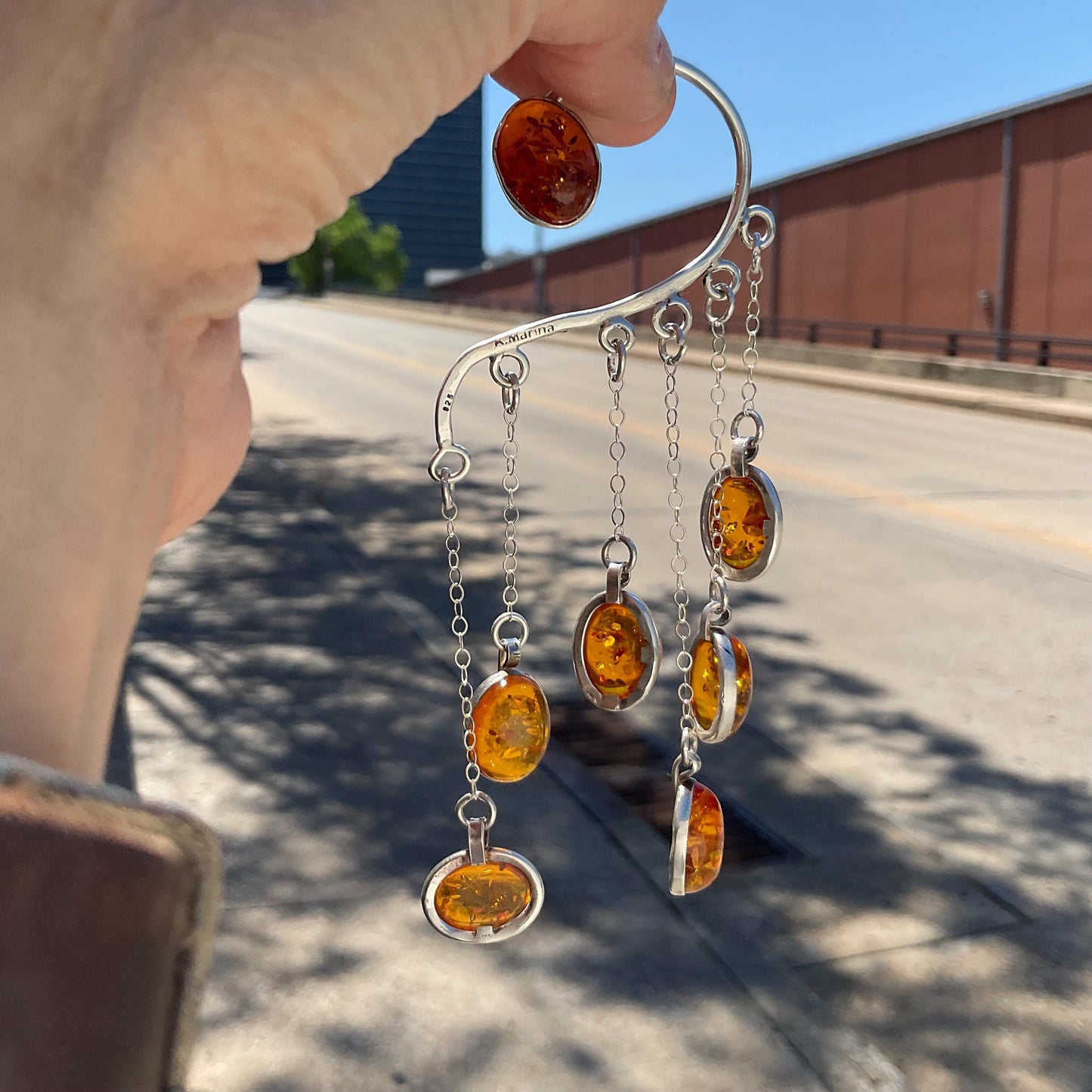 Sterling silver Baltic amber non piercing ear cuff Colors Of Etnika