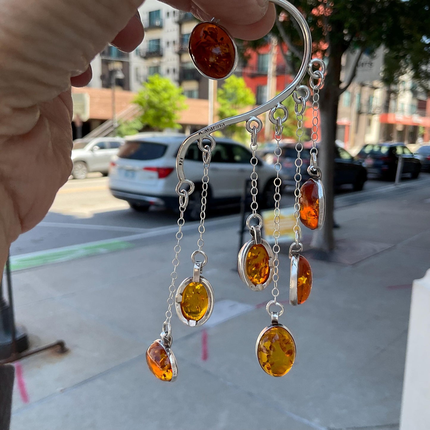 Sterling silver Baltic amber non piercing ear cuff Colors Of Etnika