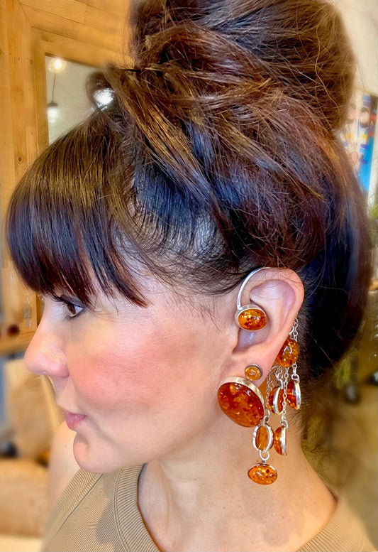 Sterling silver Baltic amber non piercing ear cuff