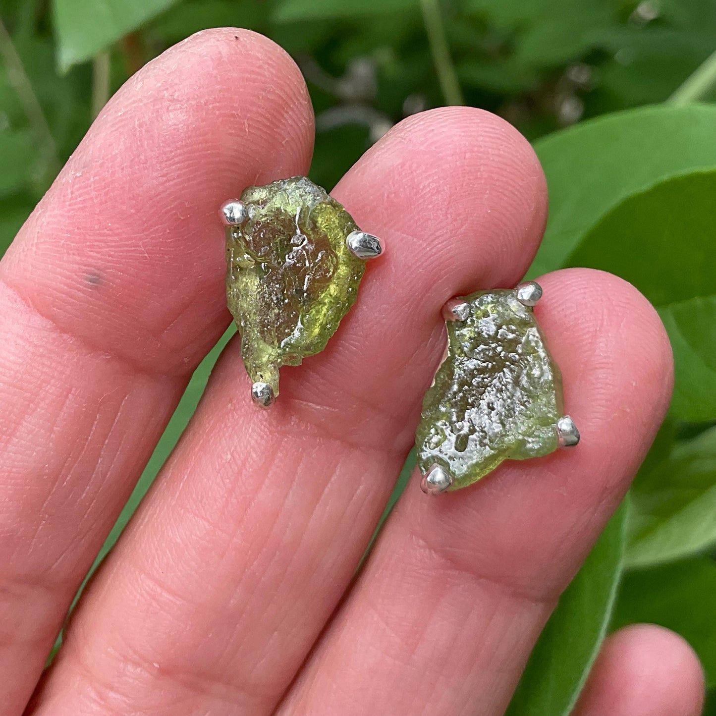 Sterling Silver rough green tourmaline stud earrings Colors Of Etnika