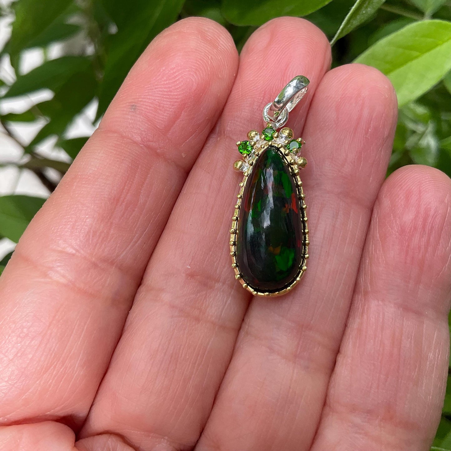 Natural fire opal Sterling Silver pendant Colors Of Etnika