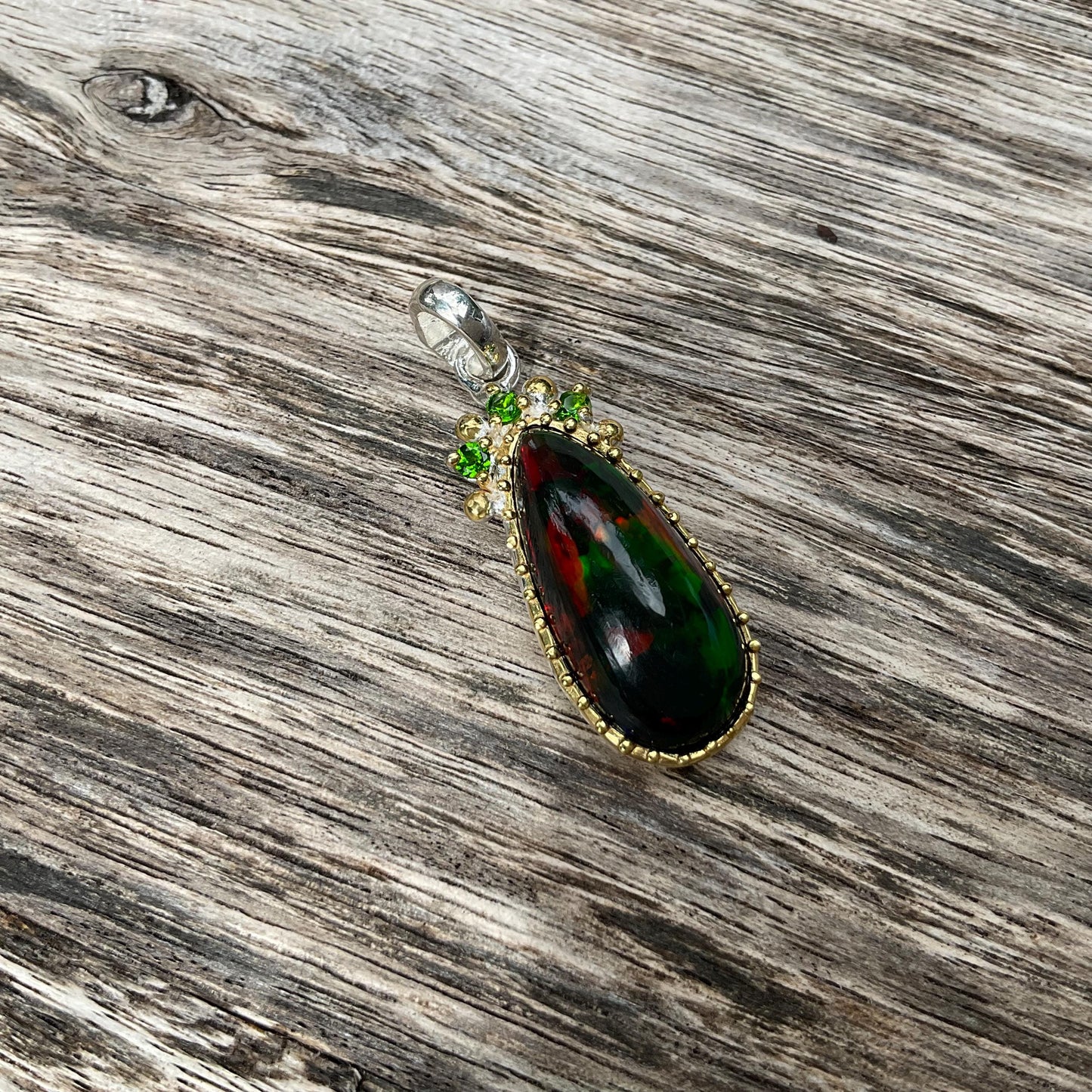 Natural fire opal Sterling Silver pendant Colors Of Etnika