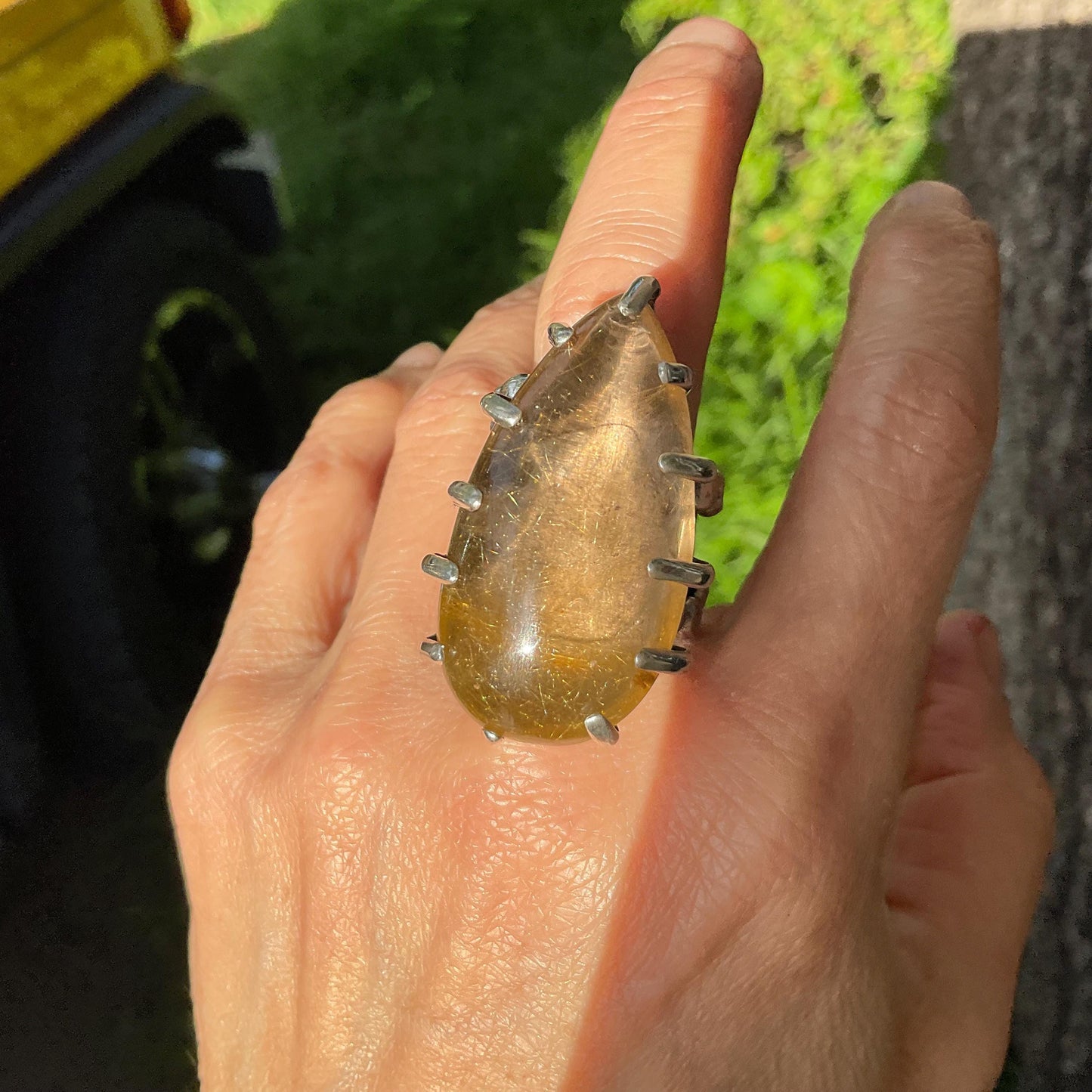 Sterling Statement rutile quartz brutalist Art ring 7-9 Colors Of Etnika