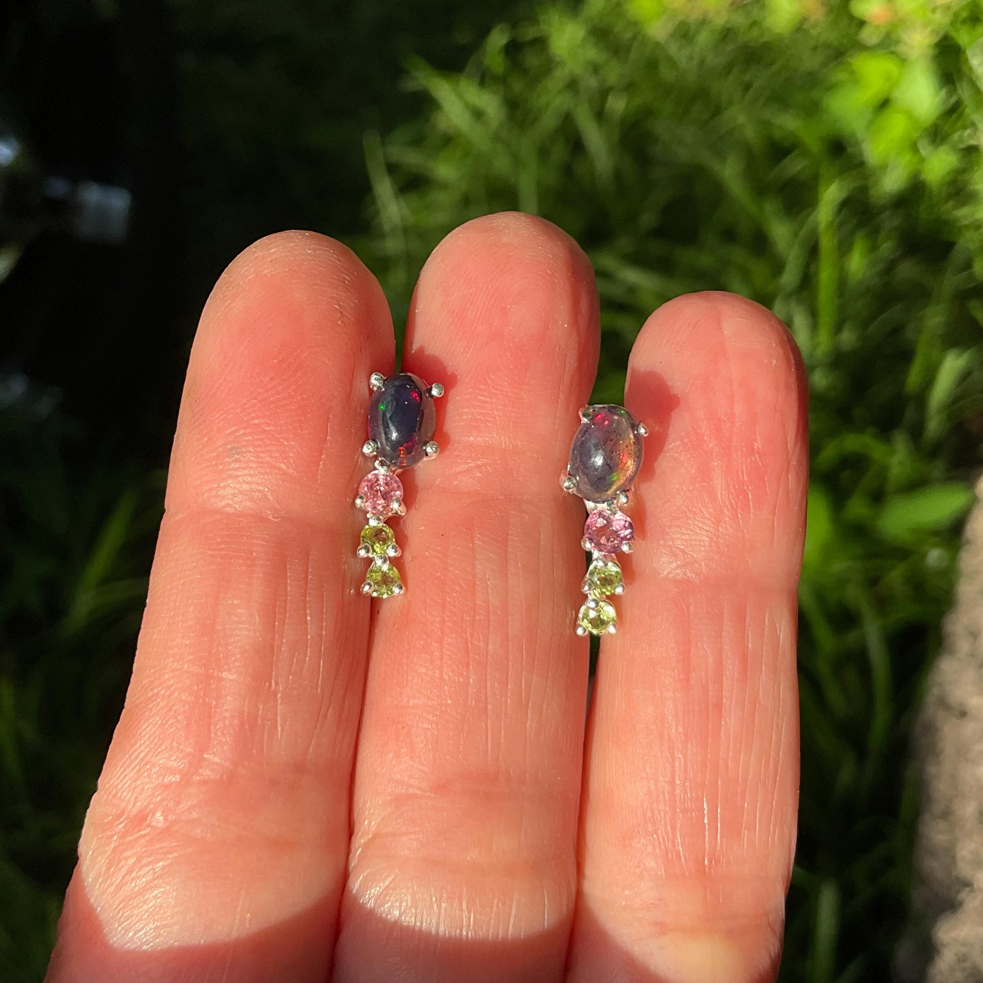 Sterling Silver Natural black opal stud  Earrings Colors Of Etnika