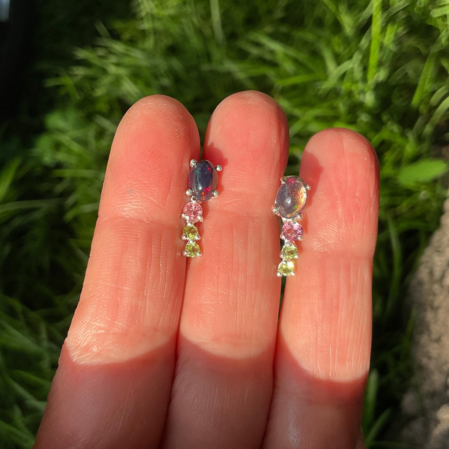 Sterling Silver Natural black opal stud  Earrings Colors Of Etnika