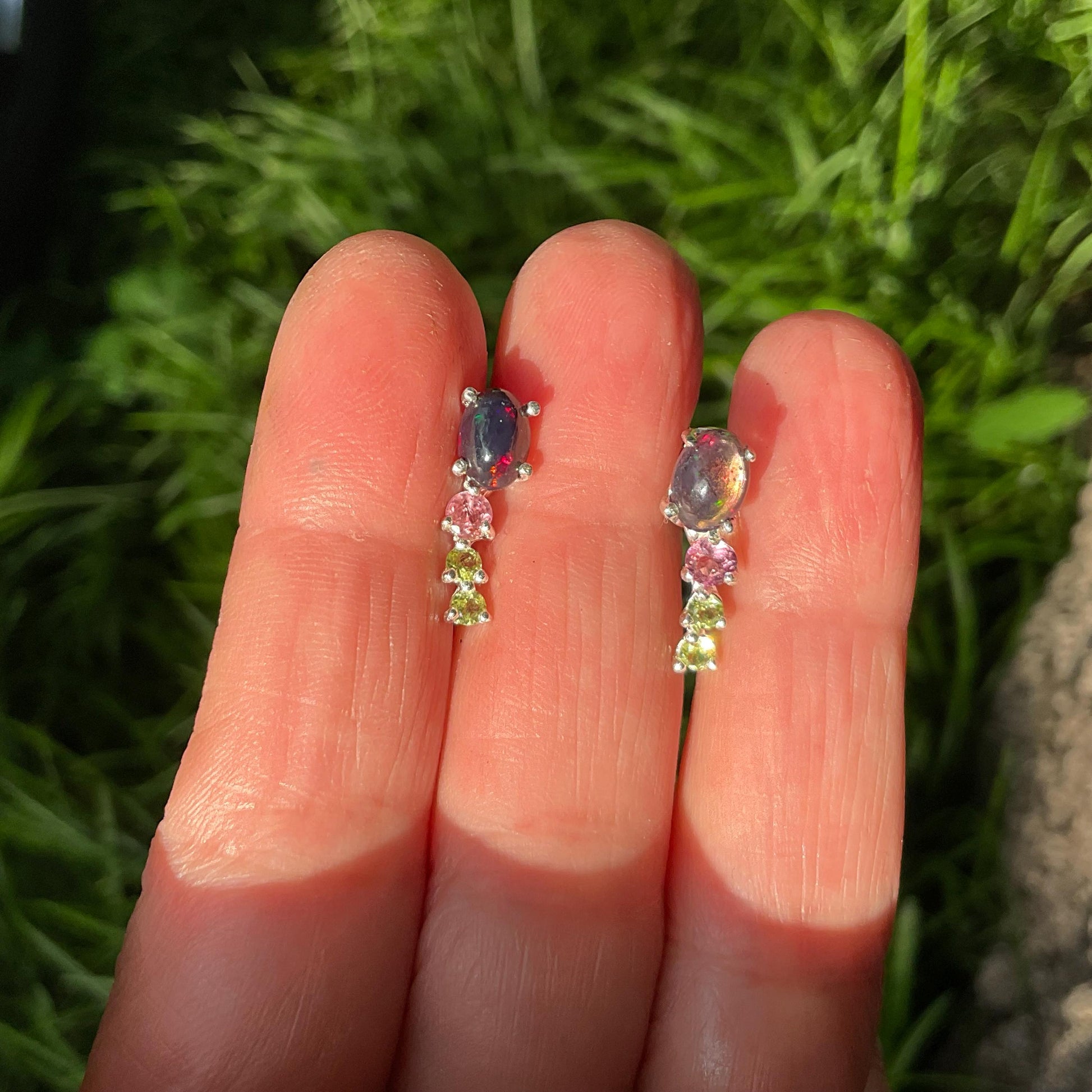 Sterling Silver Natural black opal stud  Earrings Colors Of Etnika