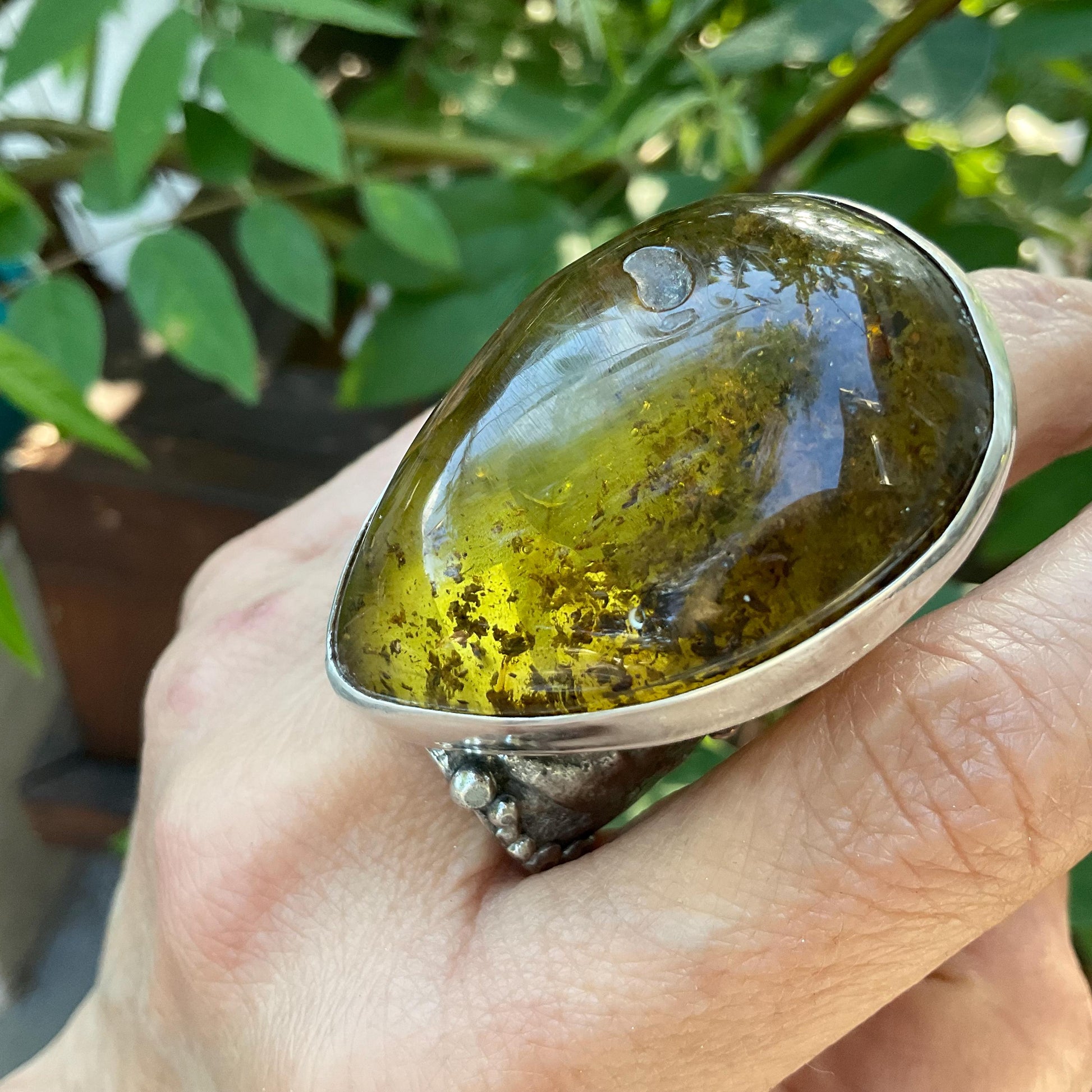 sterling silver brutalist amber Statement ring cuff 7-9 Colors Of Etnika