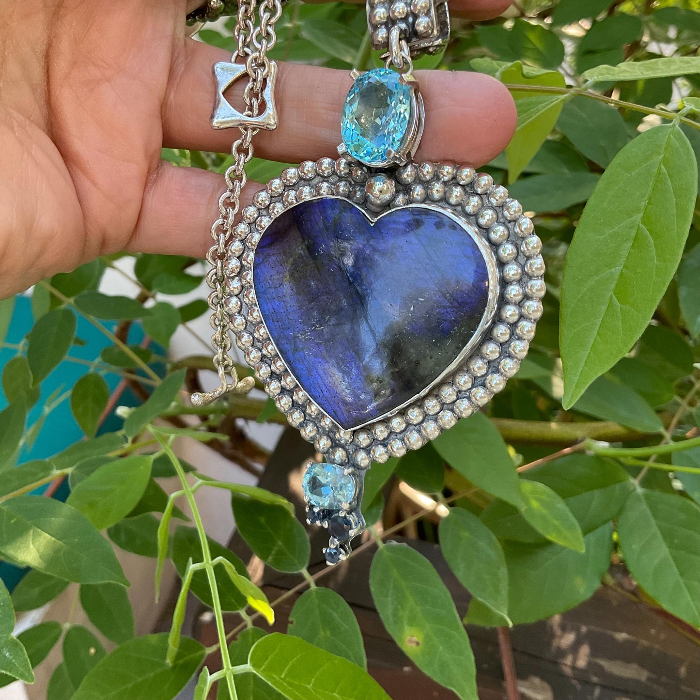 Sterling Silver labradorite blue topaz heart Pendant Colors Of Etnika