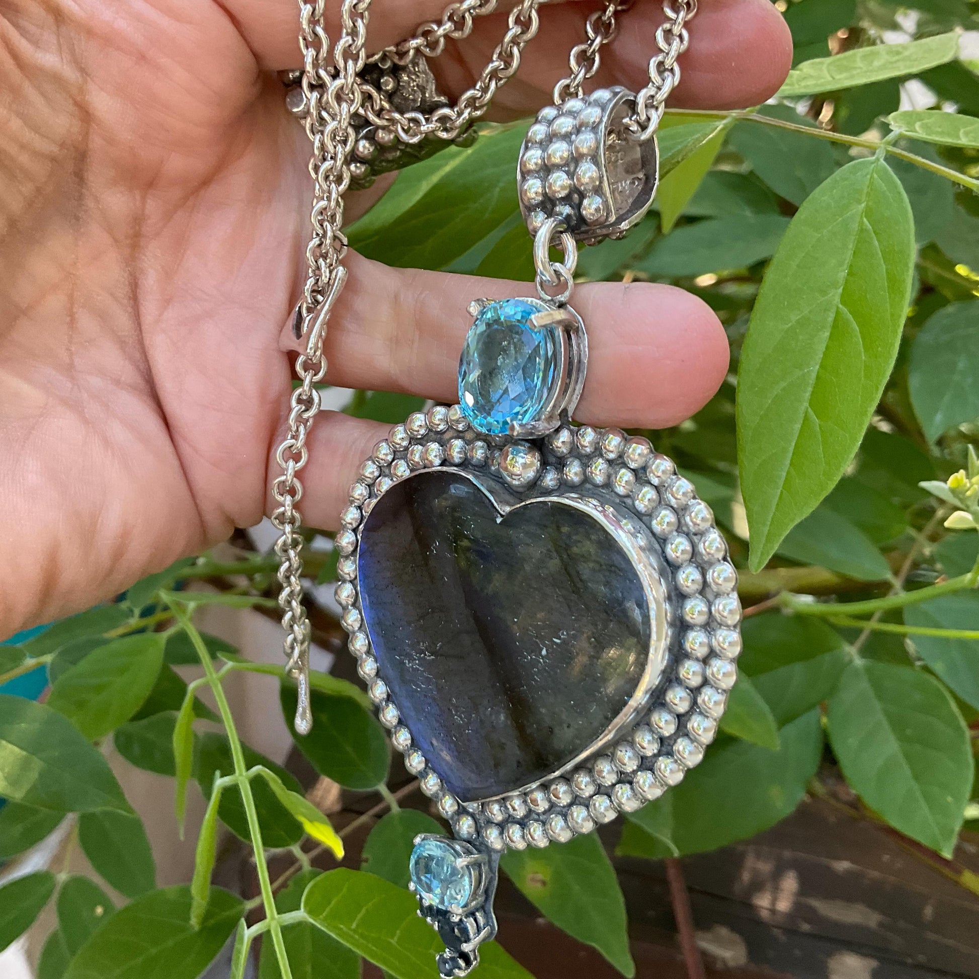 Sterling Silver labradorite blue topaz heart Pendant Colors Of Etnika