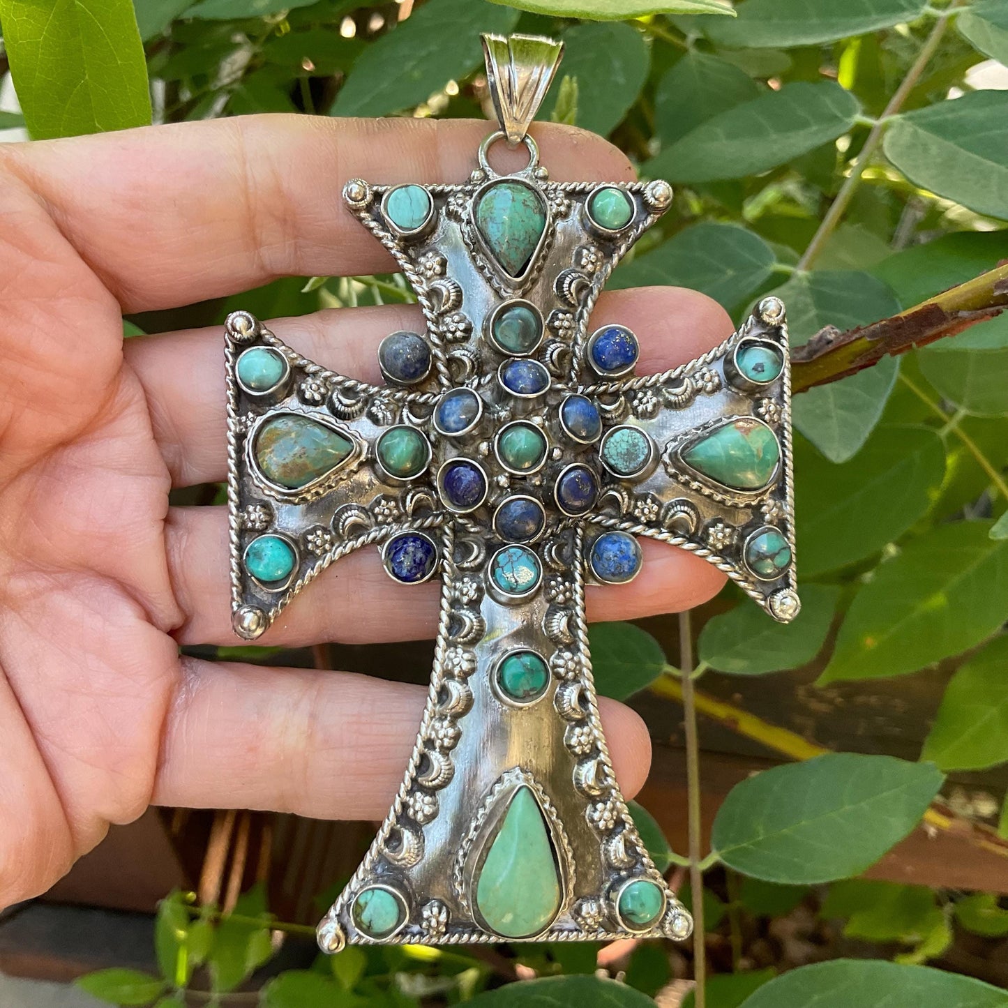 sterling silver turquoise lapis lazuli cross Pendant Colors Of Etnika