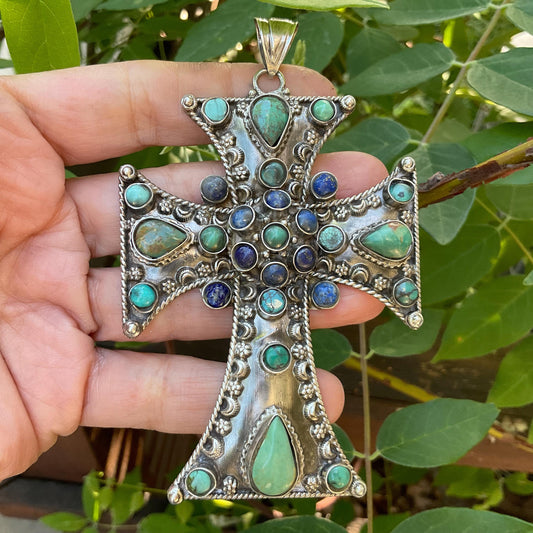 sterling silver turquoise lapis lazuli cross Pendant