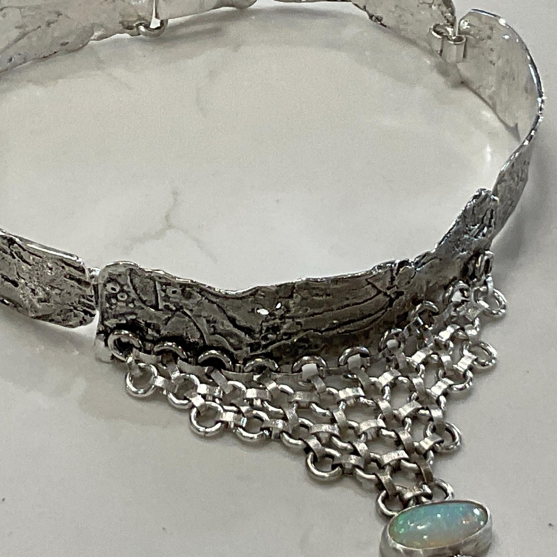 Sterling silver natural opals brutalist choker necklace Colors Of Etnika