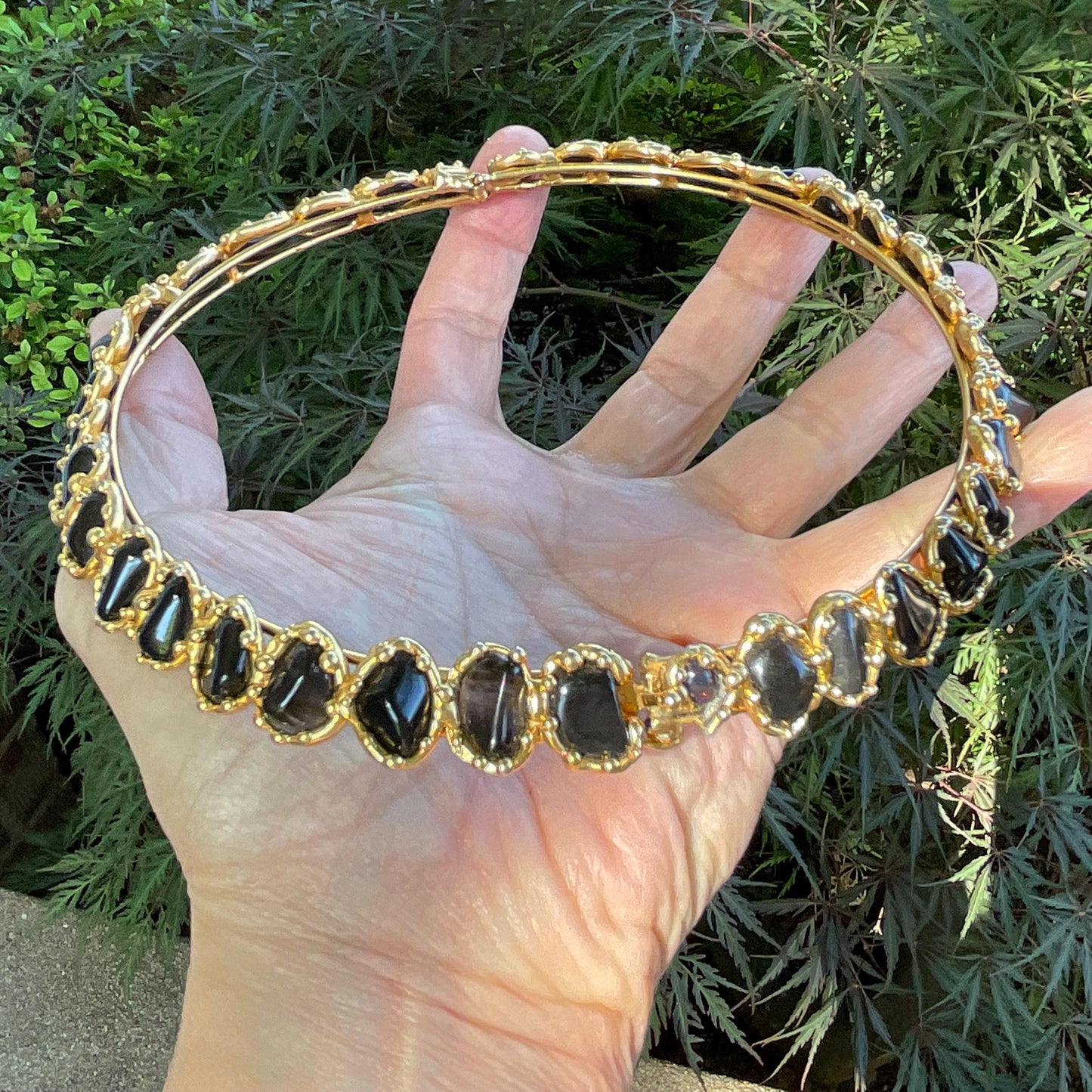 Sterling silver gold plated black jasper collar choker necklace Colors Of Etnika