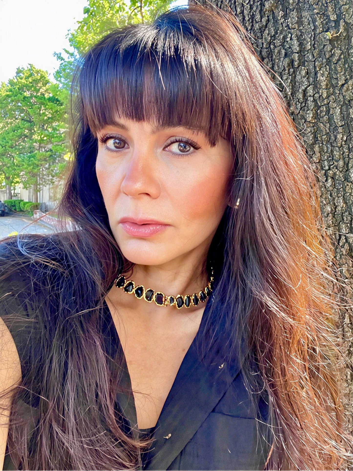 Sterling silver gold plated black jasper collar choker necklace Colors Of Etnika
