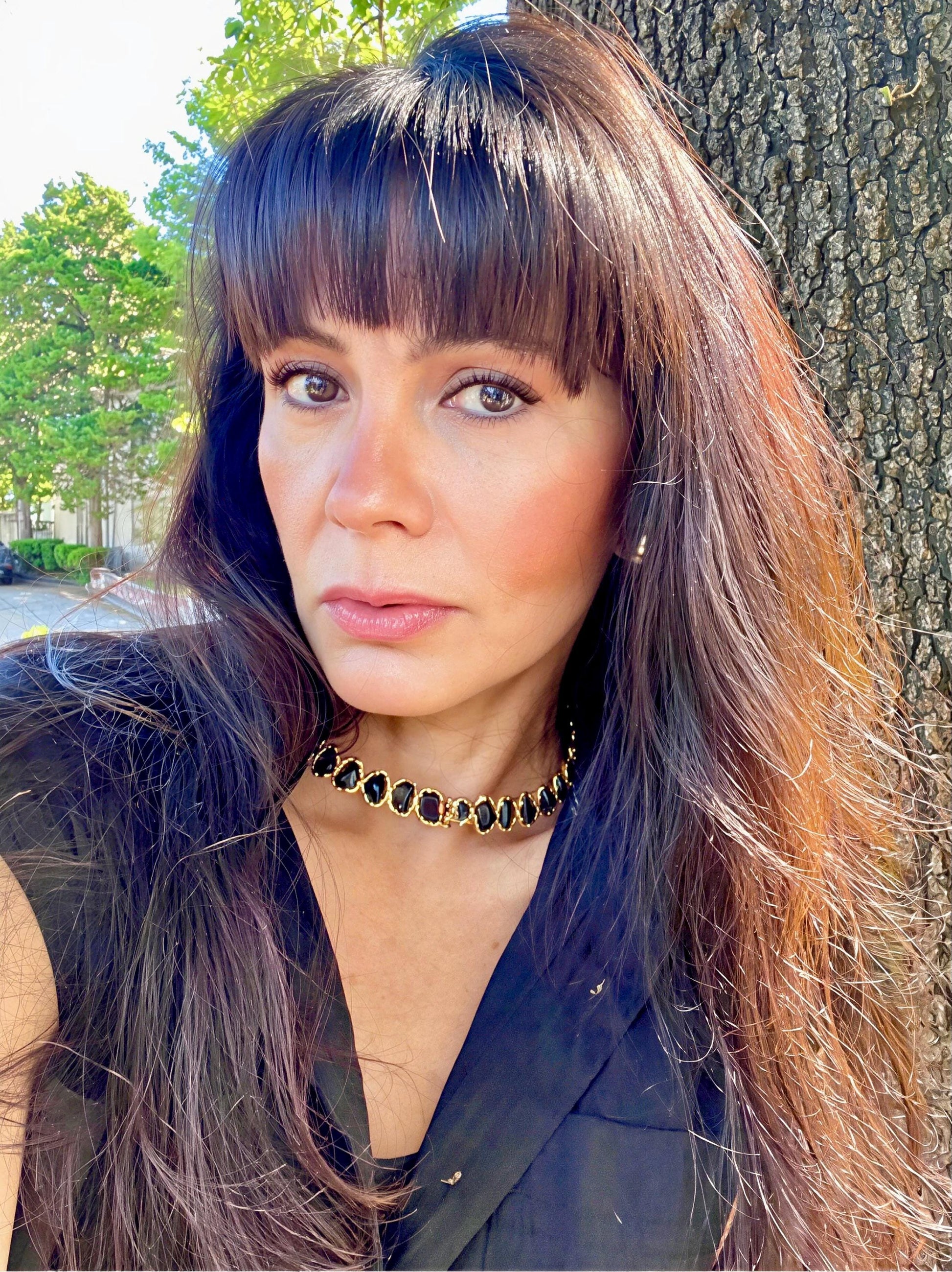Sterling silver gold plated black jasper collar choker necklace Colors Of Etnika