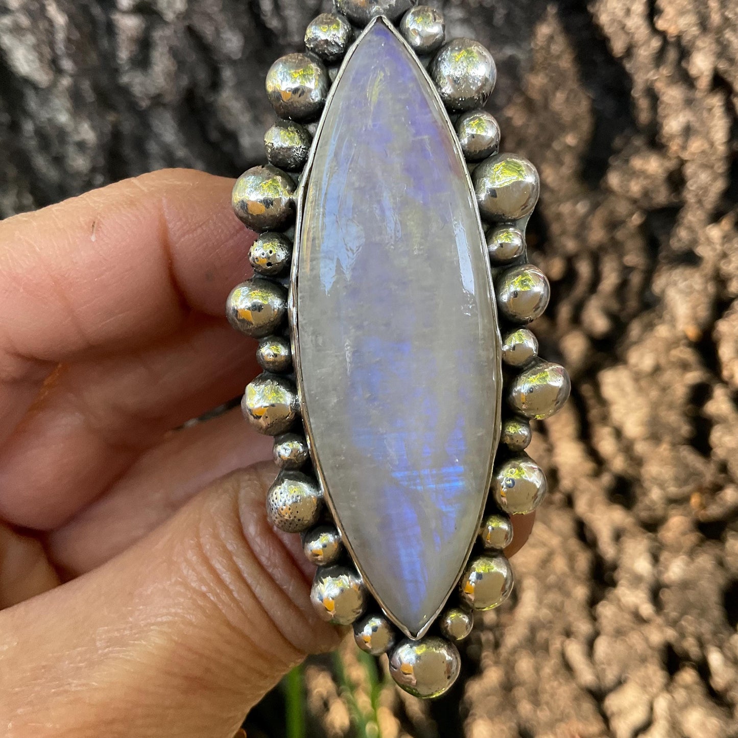 Sterling silver modernist sunburst moonstone cuff ring 7-11 Colors Of Etnika