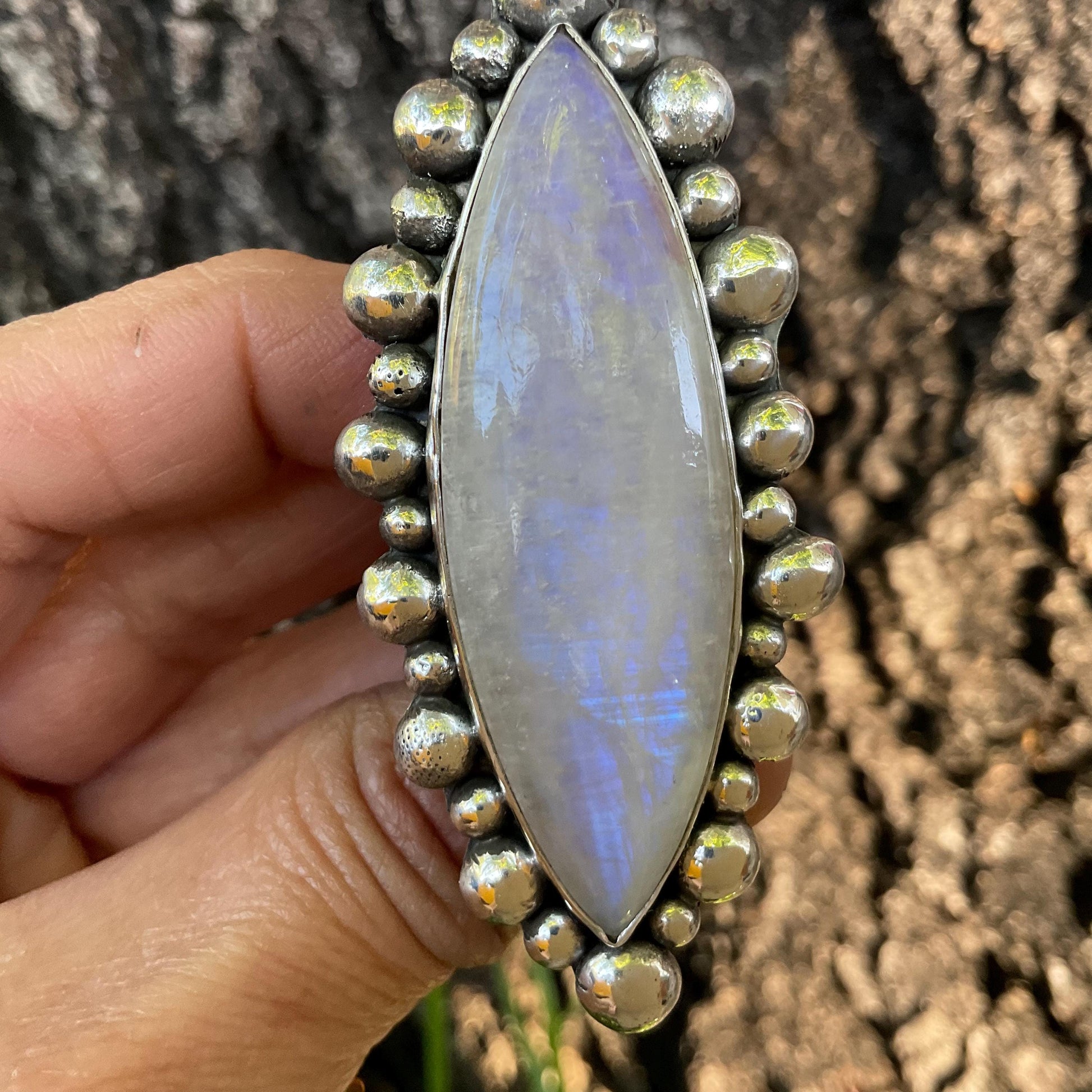 Sterling silver modernist sunburst moonstone cuff ring 7-11 Colors Of Etnika