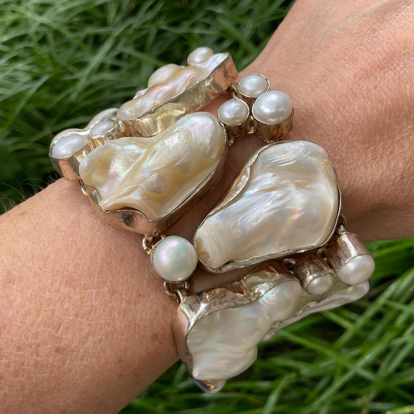 sterling silver statement natural pearl cluster bracelet Colors Of Etnika