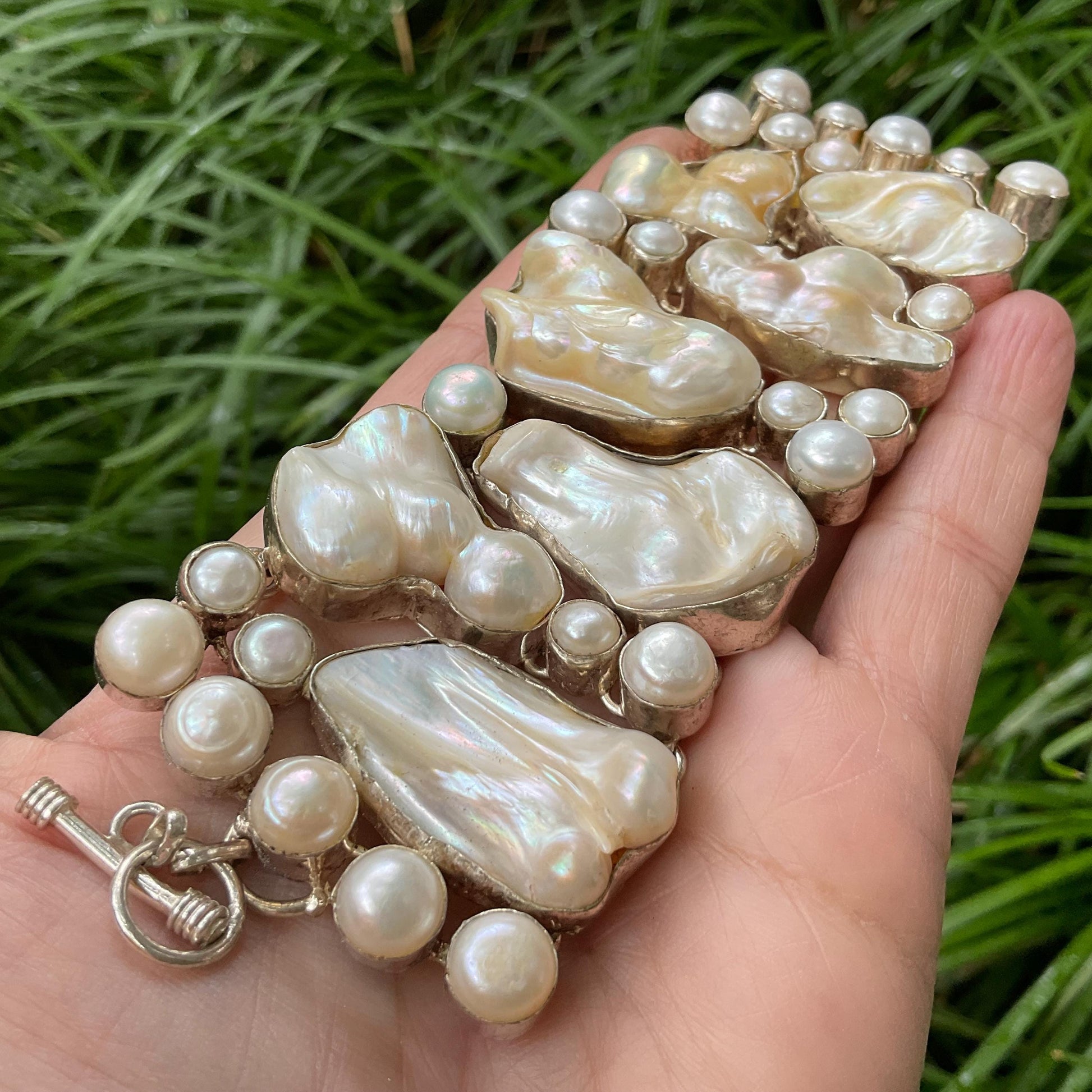 sterling silver statement natural pearl cluster bracelet Colors Of Etnika