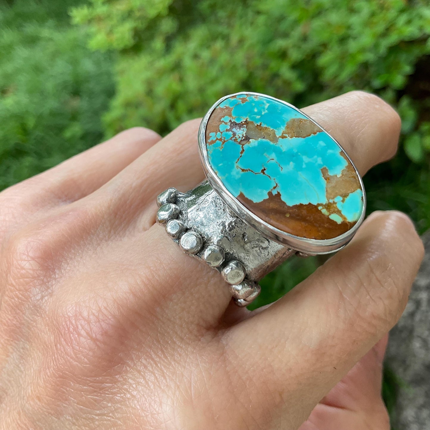 Sterling silver turquoise Brutalist cuff ring Colors Of Etnika