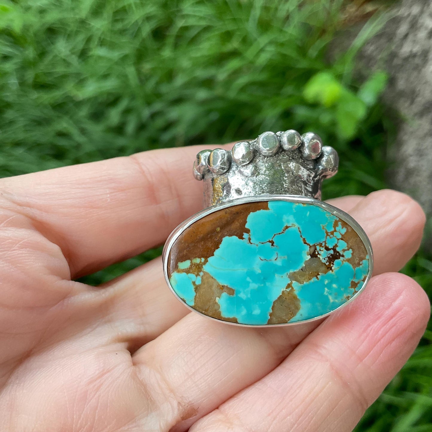Sterling silver turquoise Brutalist cuff ring Colors Of Etnika