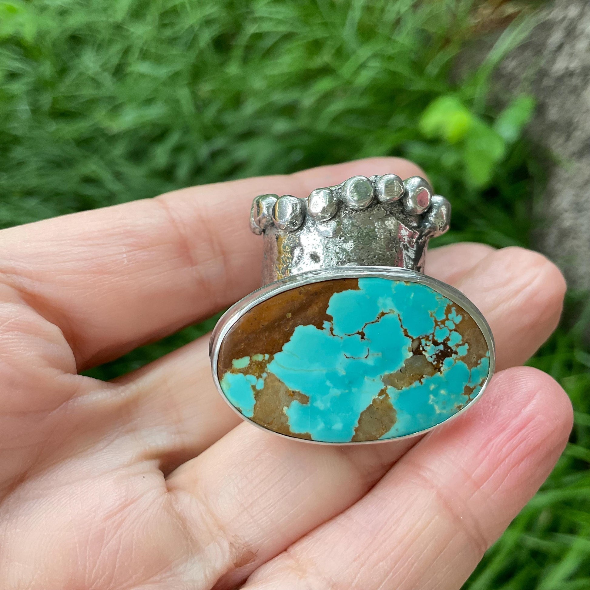 Sterling silver turquoise Brutalist cuff ring Colors Of Etnika