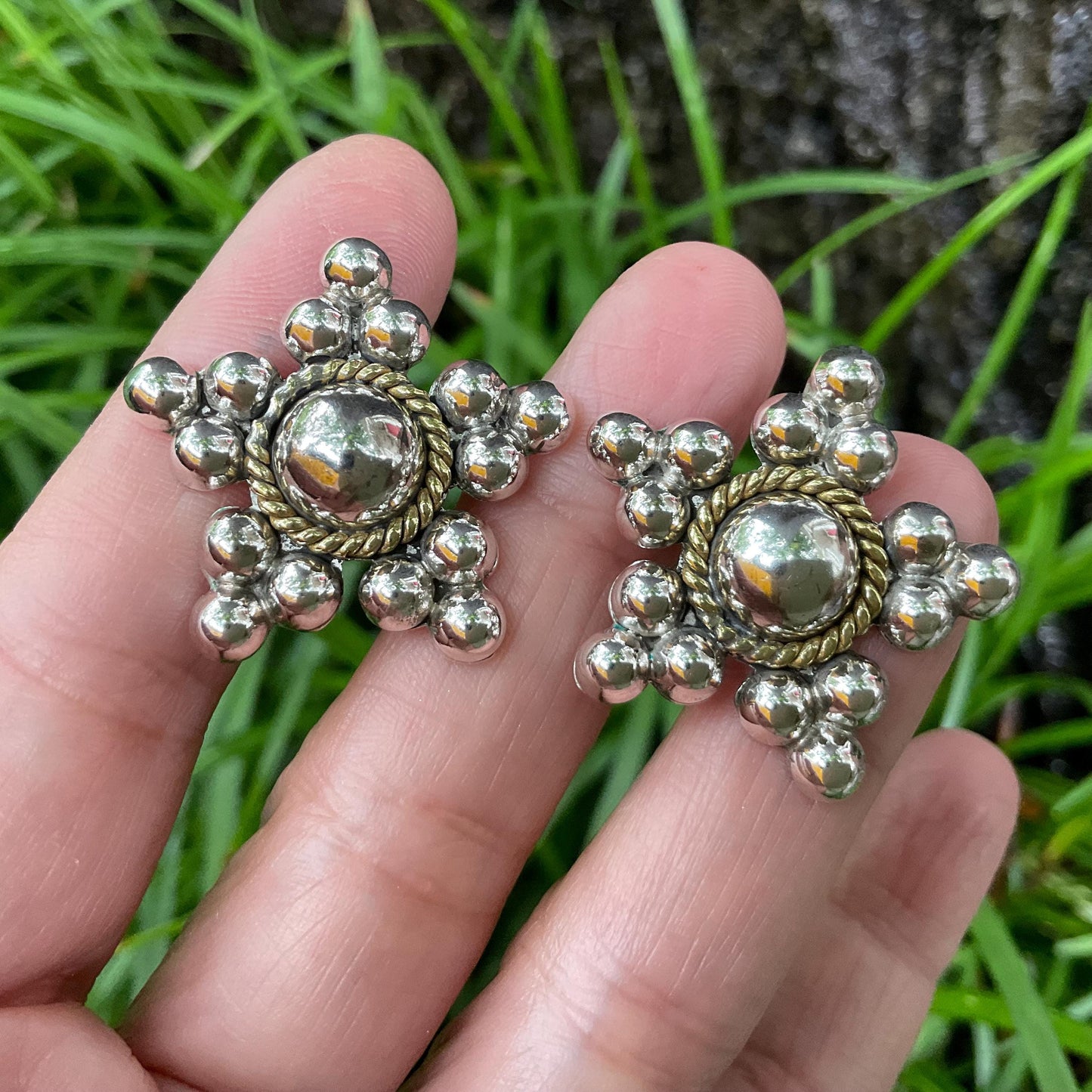 sterling silver Modernist star post vintage Earrings Colors Of Etnika