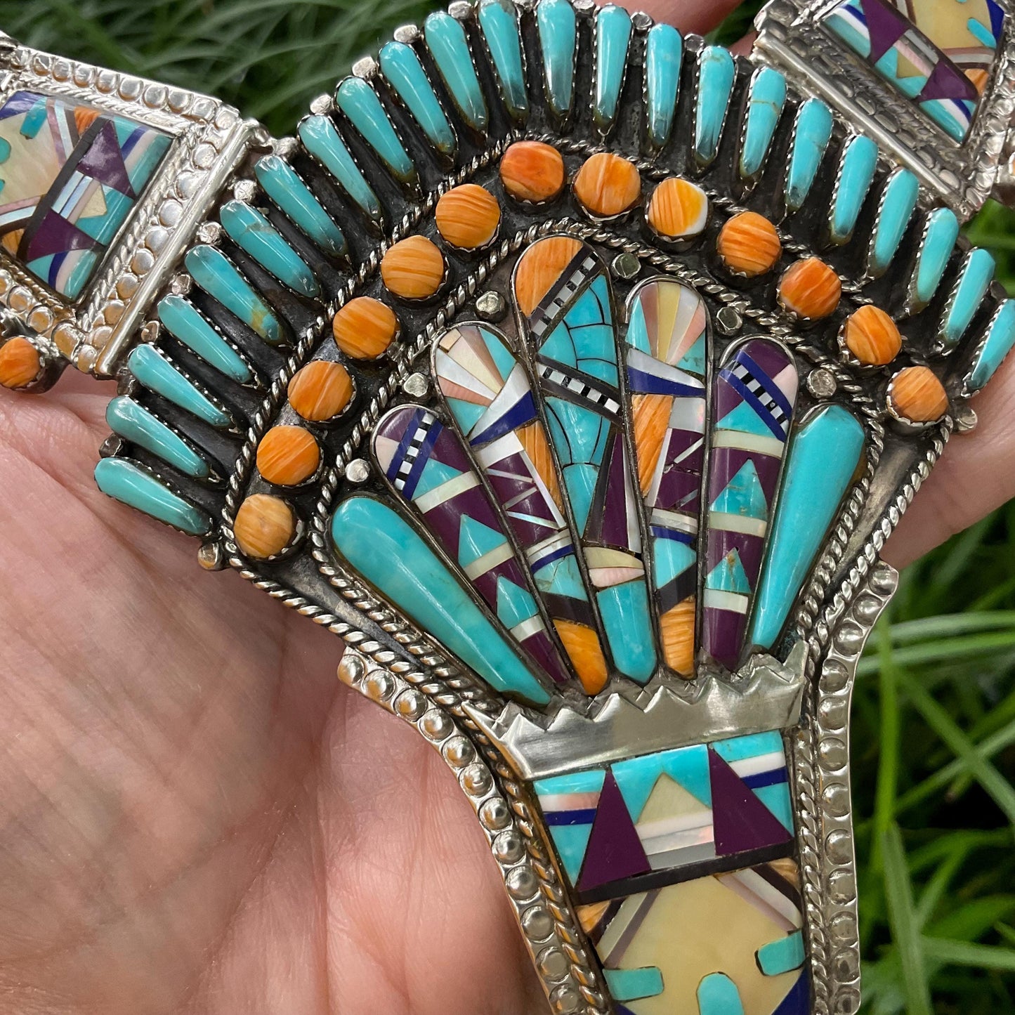 Sterling silver turquoise inlay necklace southwestern choker Colors Of Etnika