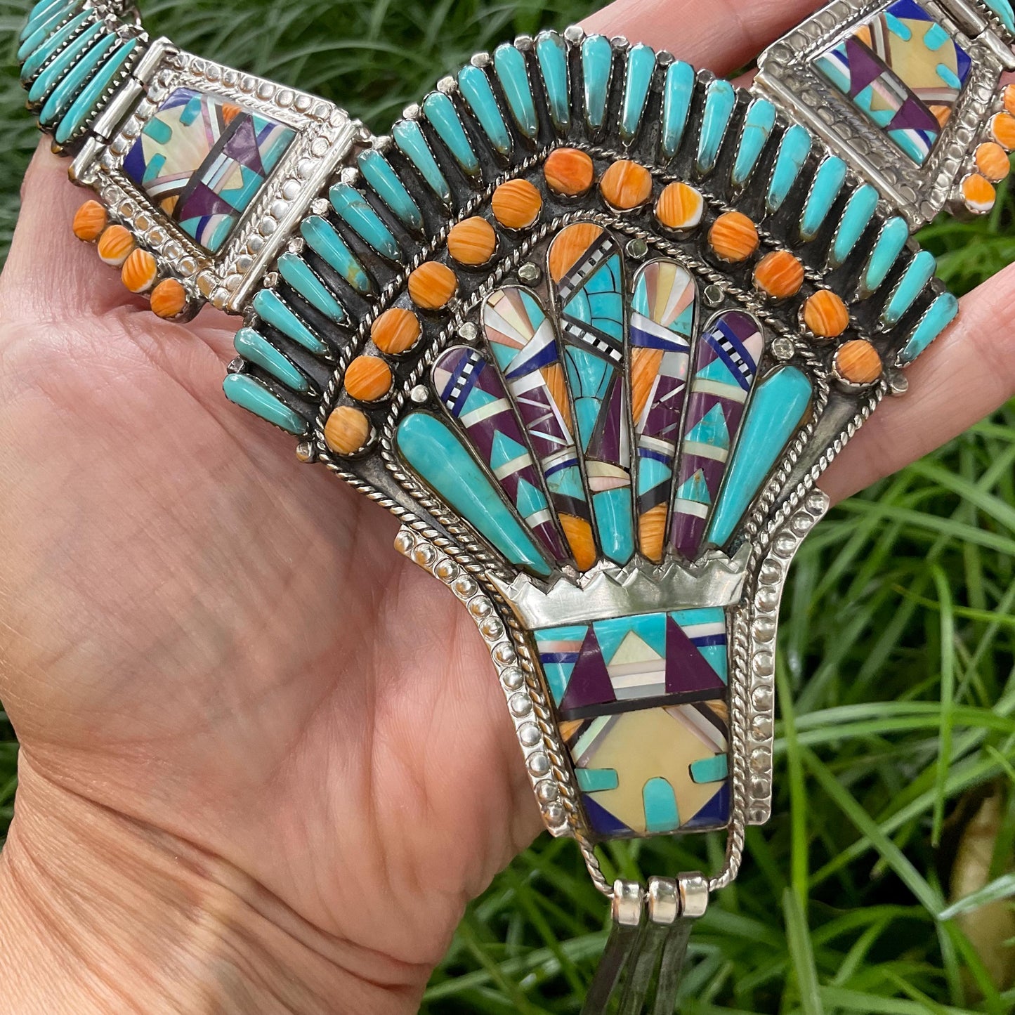 Sterling silver turquoise inlay necklace southwestern choker Colors Of Etnika