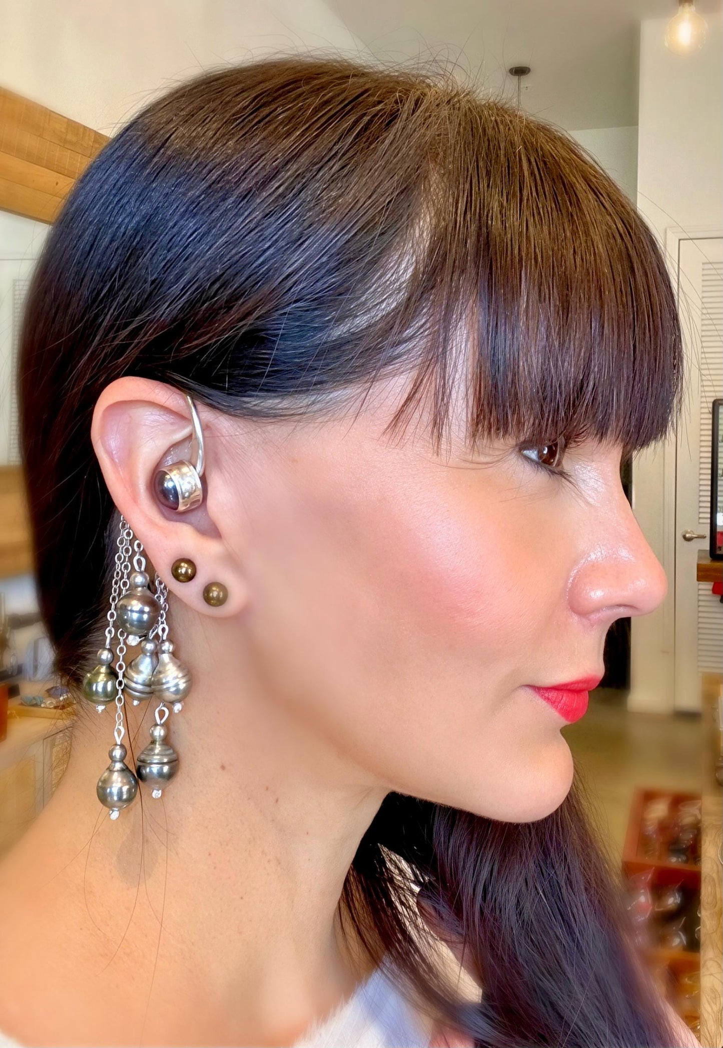 Sterling silver Tahitian pearls non piercing ear cuff Colors Of Etnika