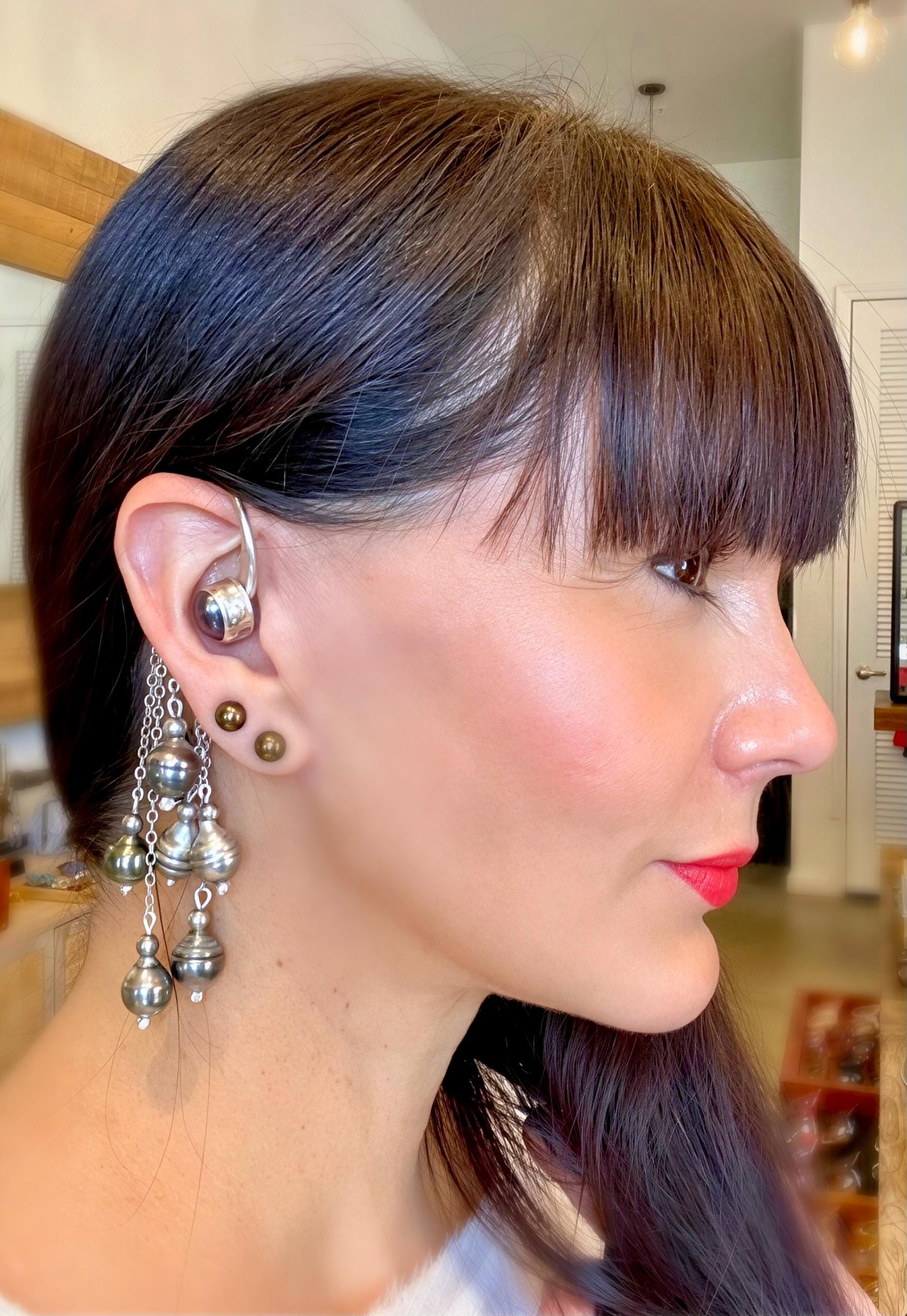Sterling silver Tahitian pearls non piercing ear cuff Colors Of Etnika