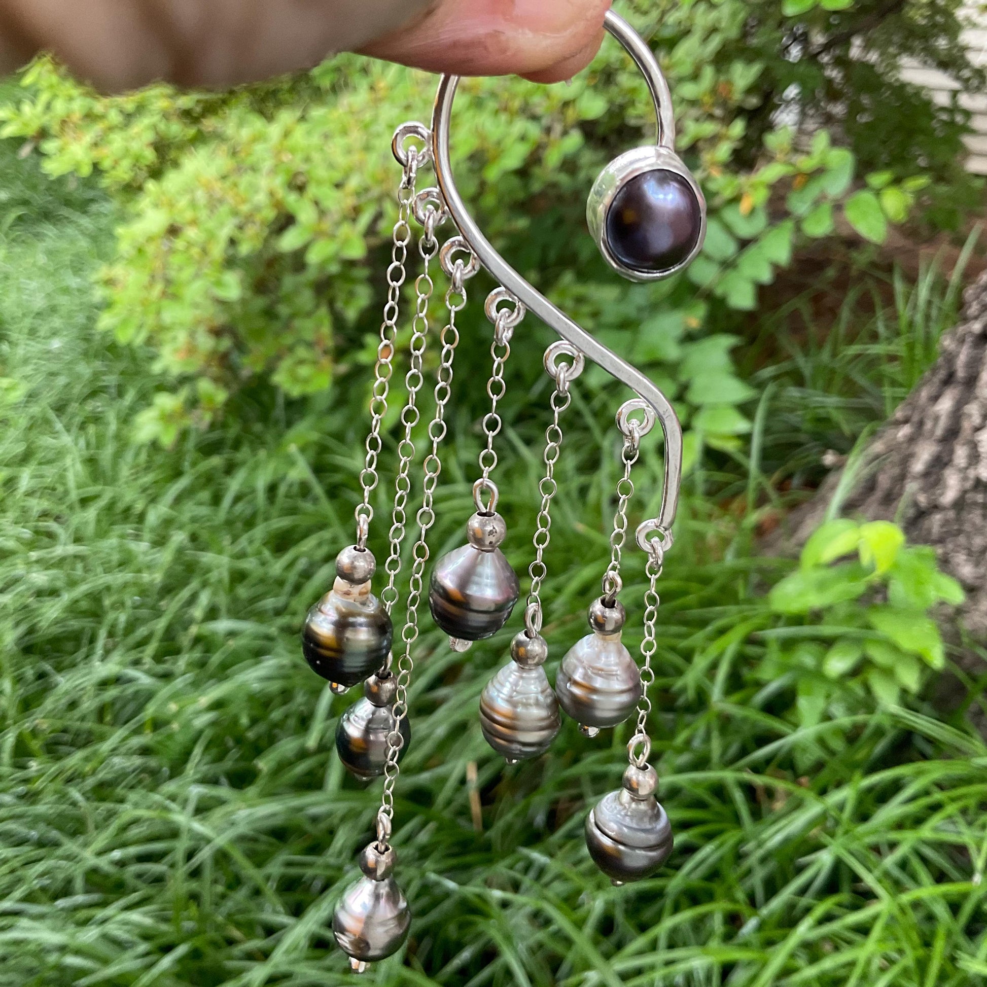 Sterling silver Tahitian pearls non piercing ear cuff Colors Of Etnika