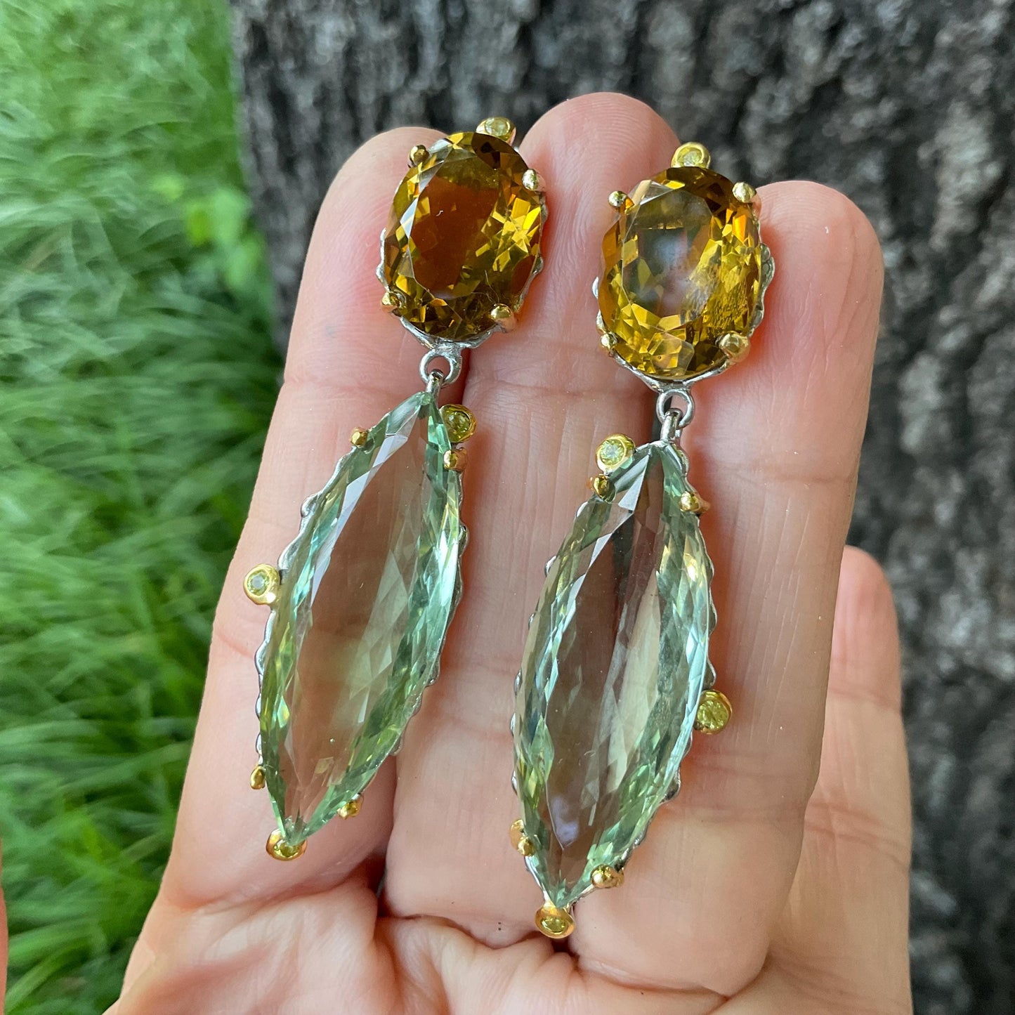 Sterling silver Marquis green amethyst citrine earrings Colors Of Etnika