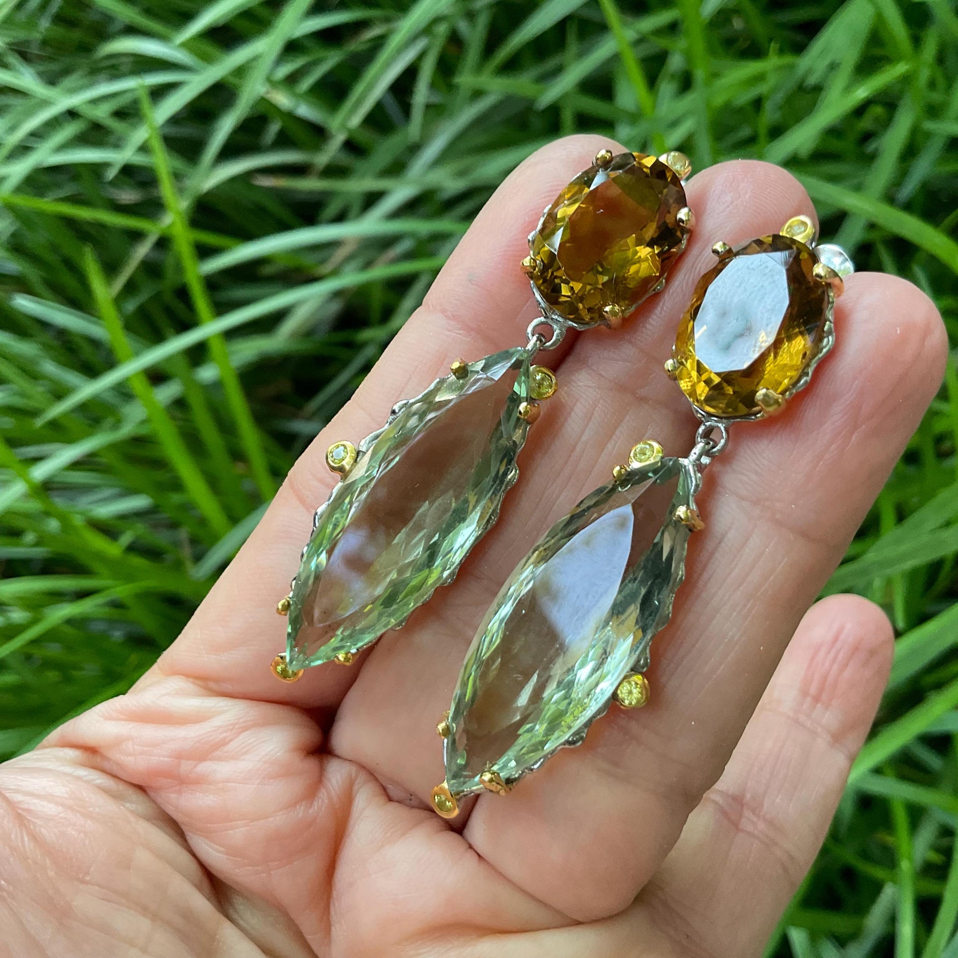 Sterling silver Marquis green amethyst citrine earrings Colors Of Etnika