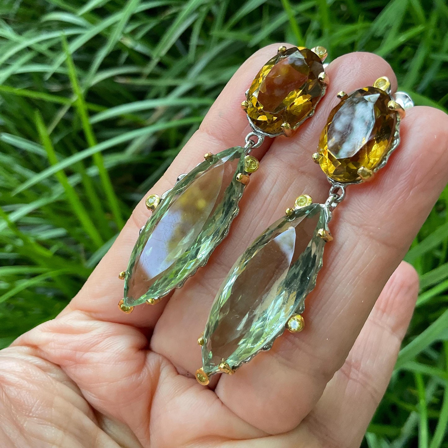 Sterling silver Marquis green amethyst citrine earrings Colors Of Etnika
