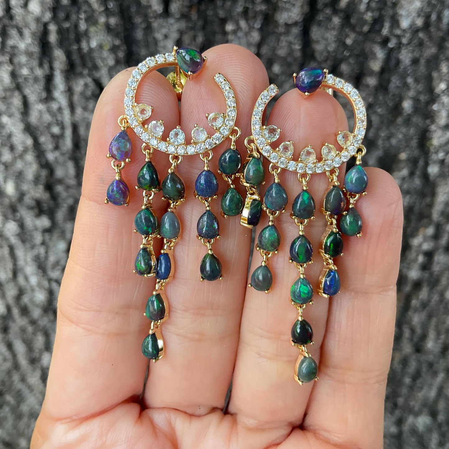 sterling silver black natural opal dangle earrings
