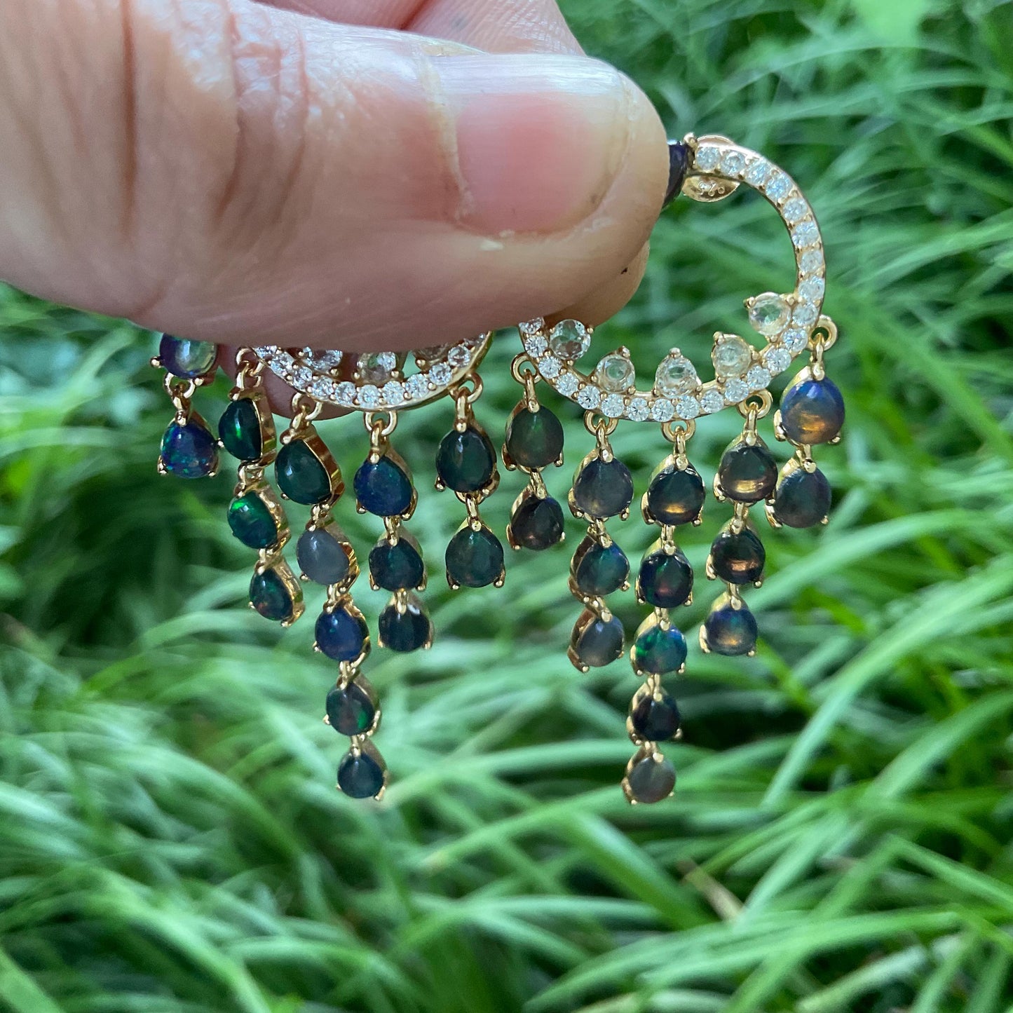 sterling silver black natural opal dangle earrings