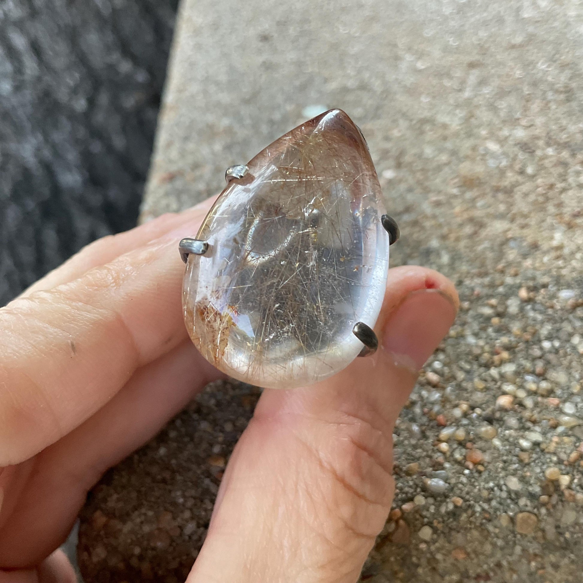 Sterling Statement rutile quartz modernist Art ring 7-8 Colors Of Etnika