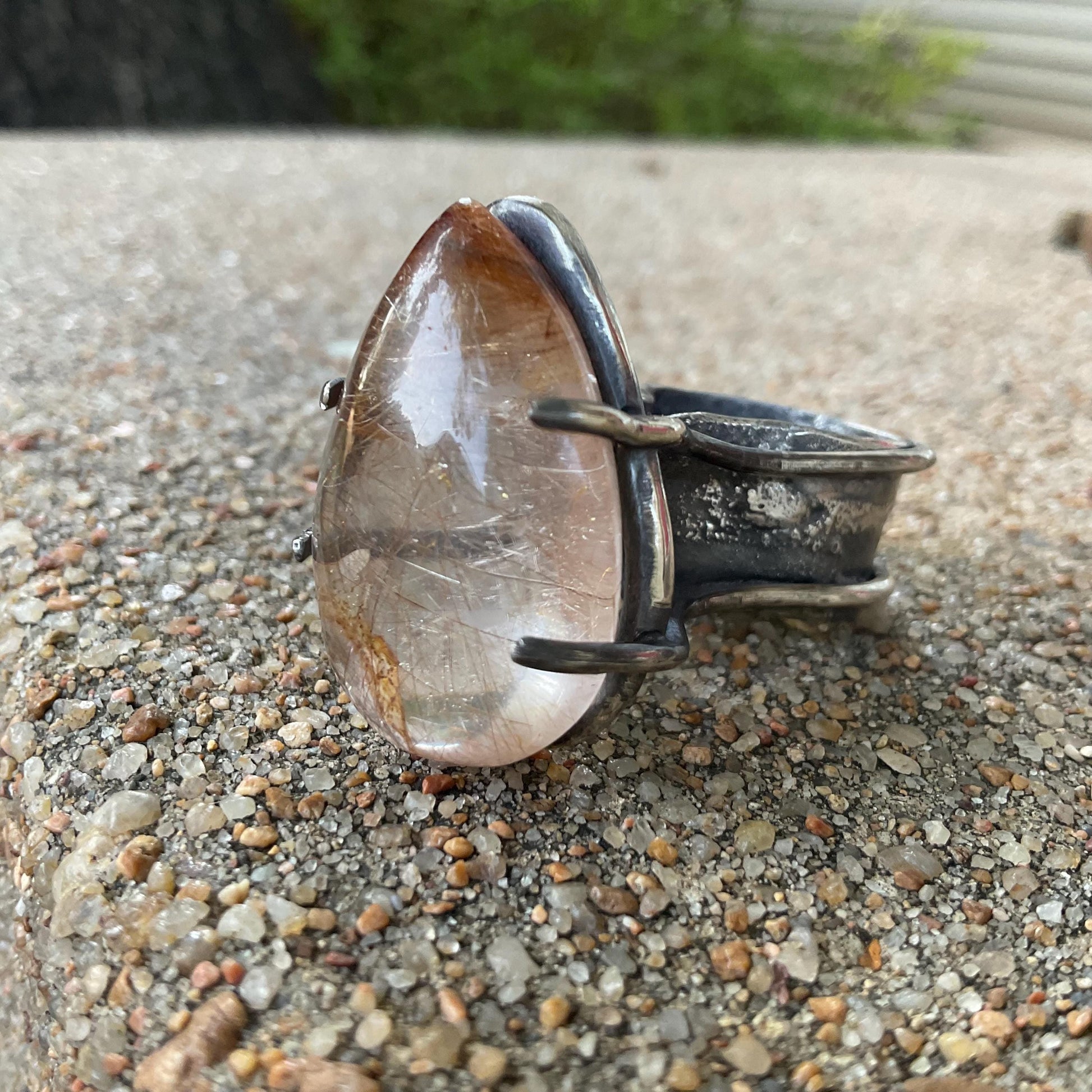 Sterling Statement rutile quartz modernist Art ring 7-8 Colors Of Etnika
