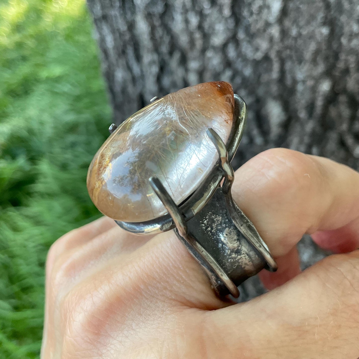 Sterling Statement rutile quartz modernist Art ring 7-8 Colors Of Etnika