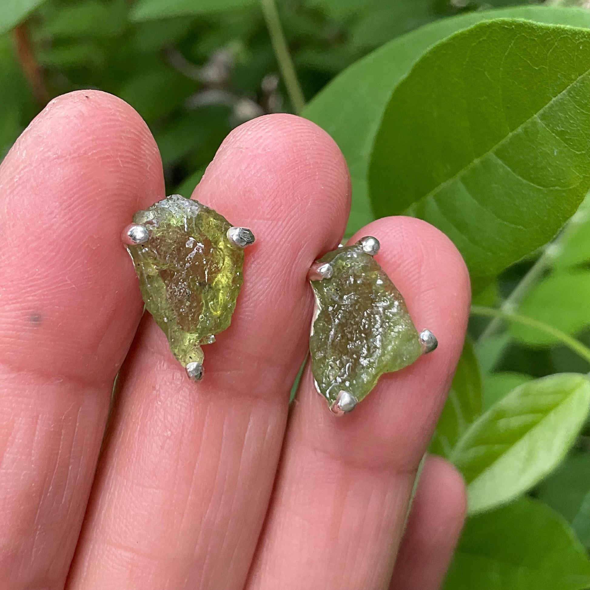 Sterling Silver rough green tourmaline stud earrings Colors Of Etnika